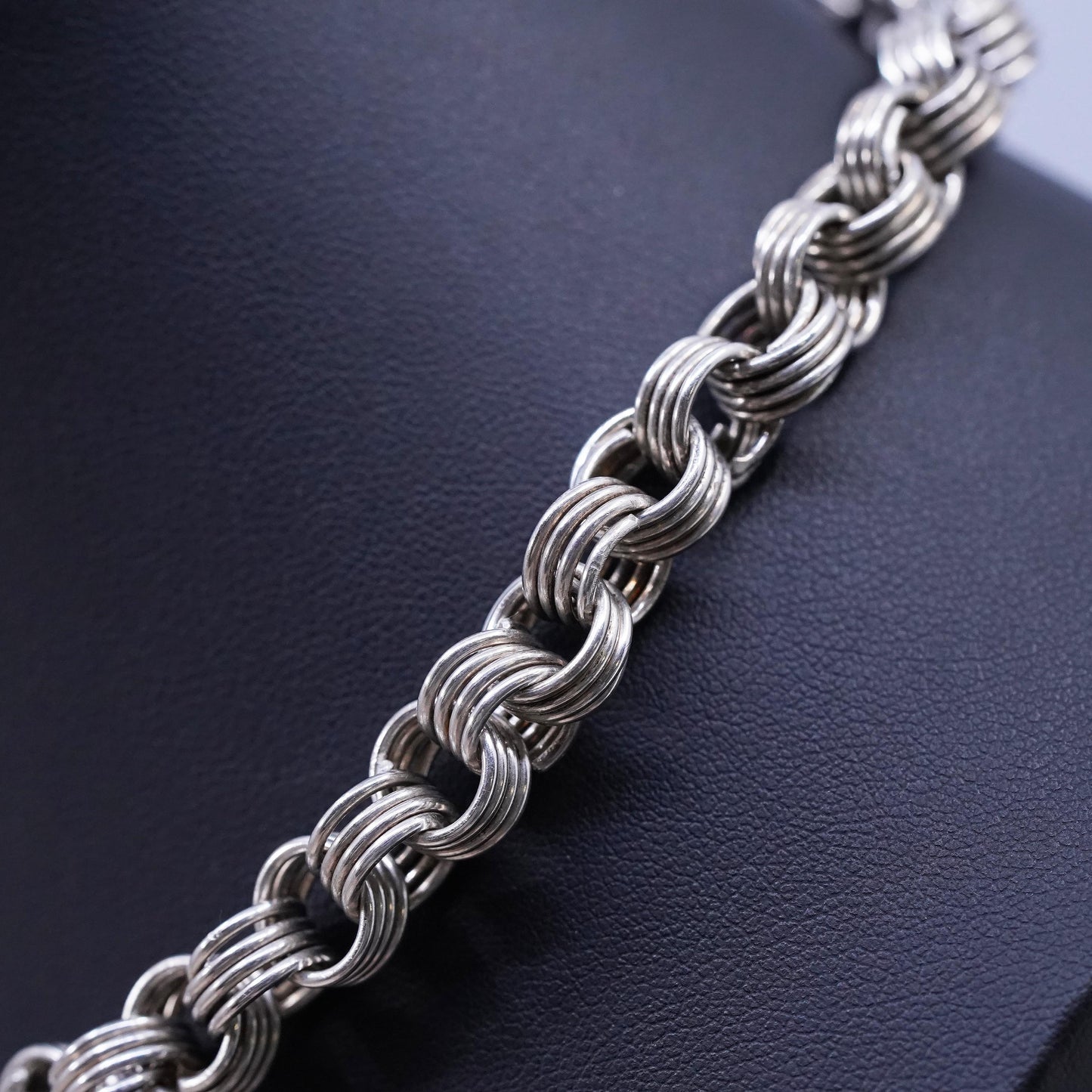 14”, vintage Sterling silver necklace, 925 entwined circle link chain choker