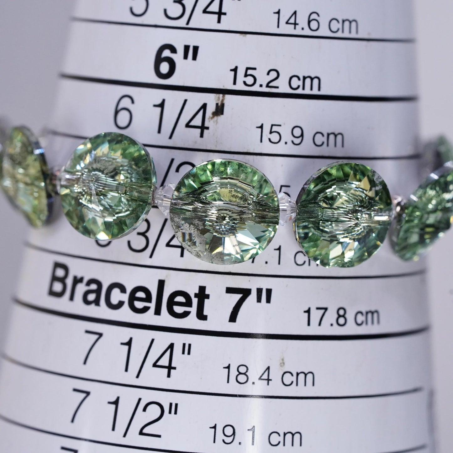 6.5", VTG Crystal Bracelet, Light Green Rivoli Crystal, Sterling 925 Silver