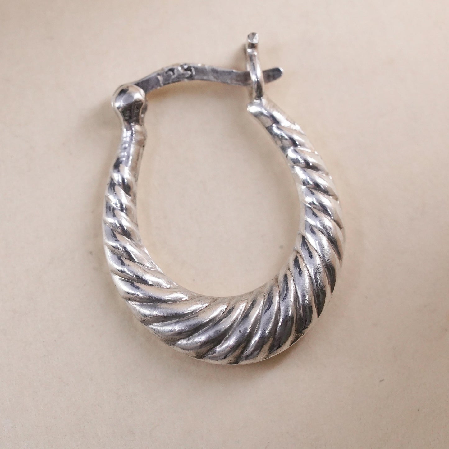 0.75", VTG sterling silver loop single earring, fashion twisted primitive hoop
