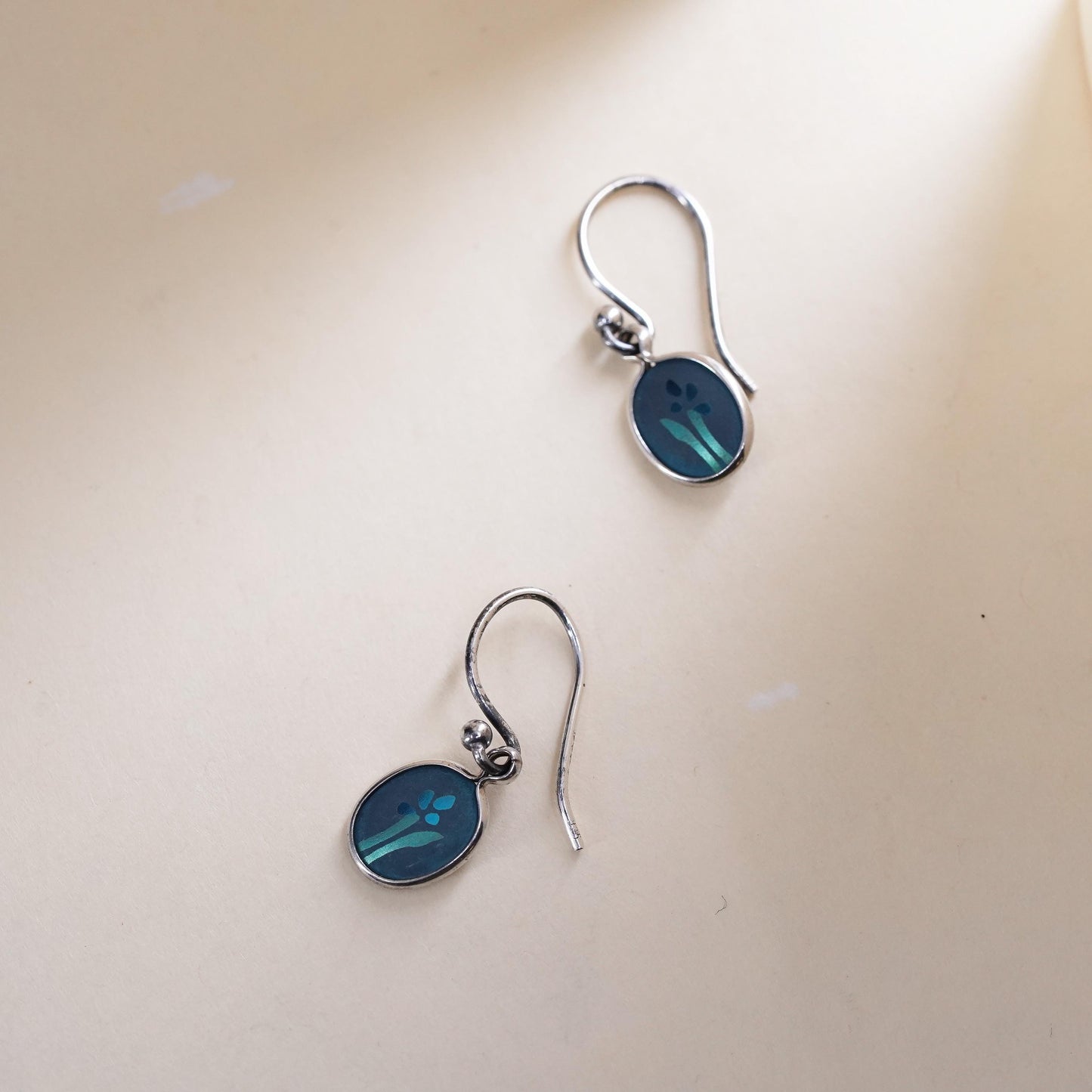 Vintage Mexican Sterling silver handmade earrings, double sided flower dangles
