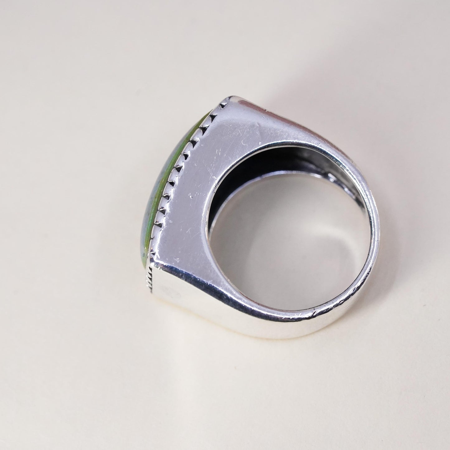 Size 5.5, Vintage Sterling silver handmade ring, 925 statement band turquoise