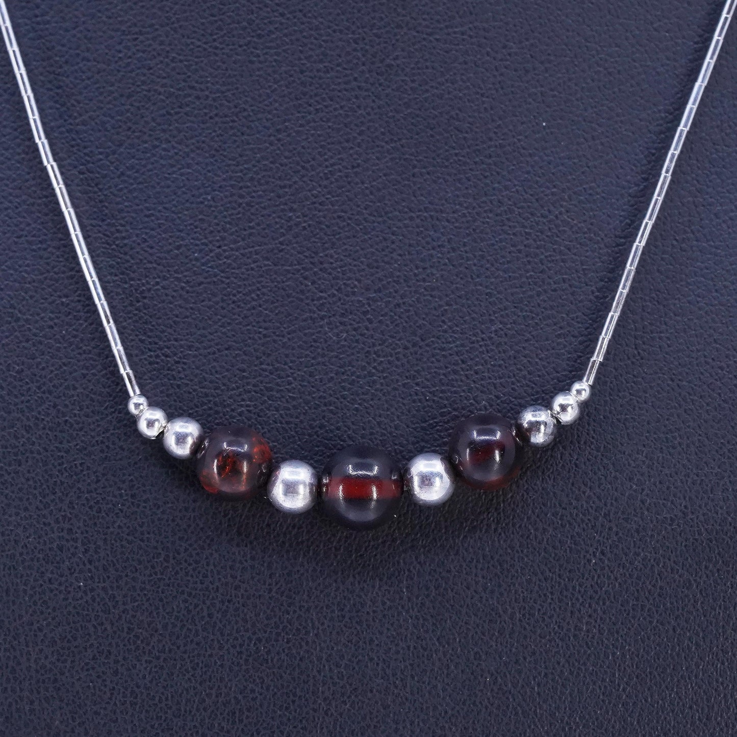 18", vintage southwestern Sterling liquid Silver 925 necklace with amber