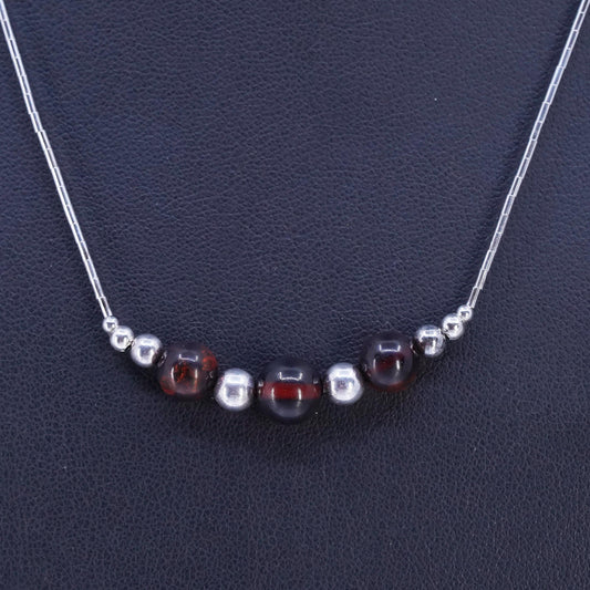 18", vintage southwestern Sterling liquid Silver 925 necklace with amber