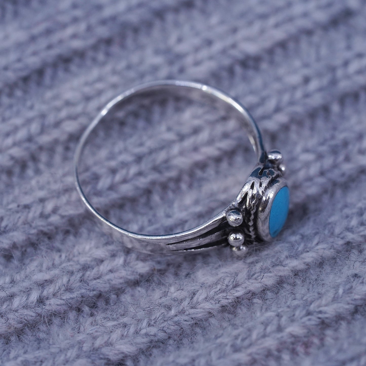 Size 9.5, vintage Sterling 925 silver handmade ring with turquoise and beads