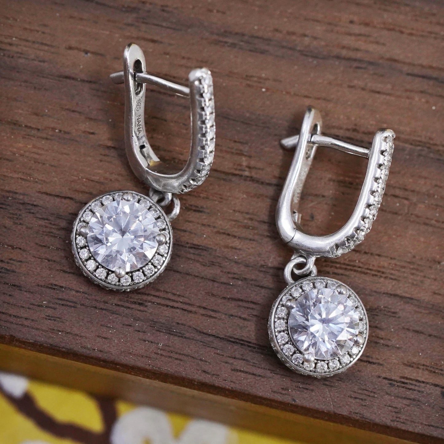 vintage Nana Sterling silver earrings, 925 huggie hoops with cluster cz dangles