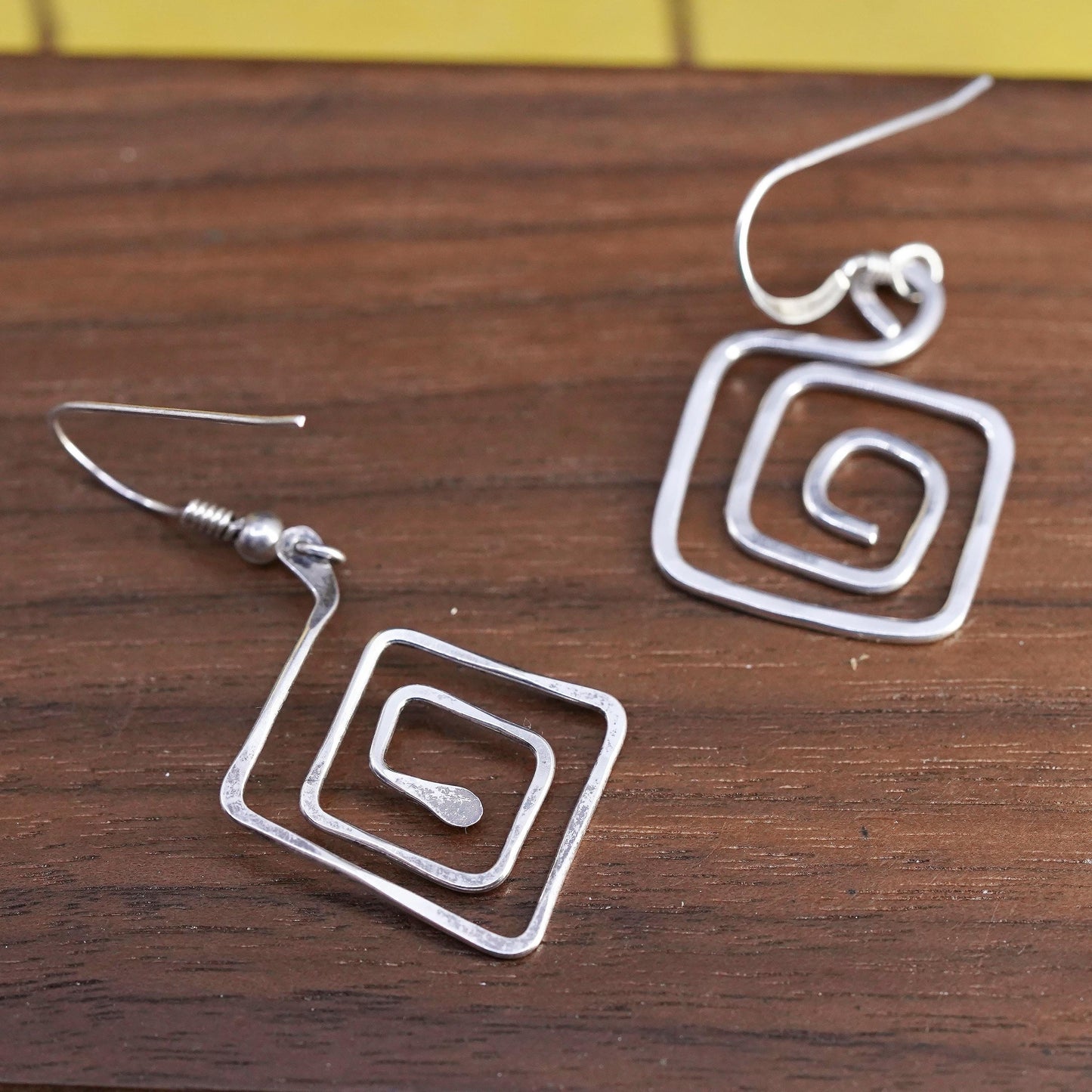 Vintage Sterling silver handmade earrings, 925 sprial dangles