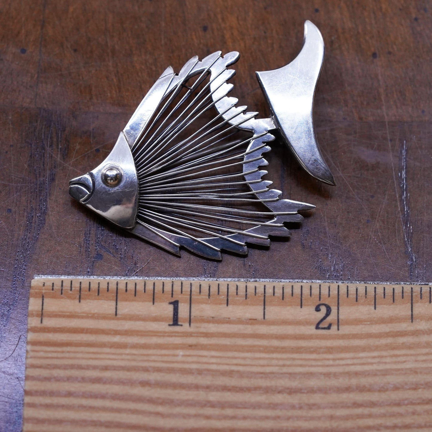 Vintage Mexican sterling 925 silver handmade tropical fish brooch