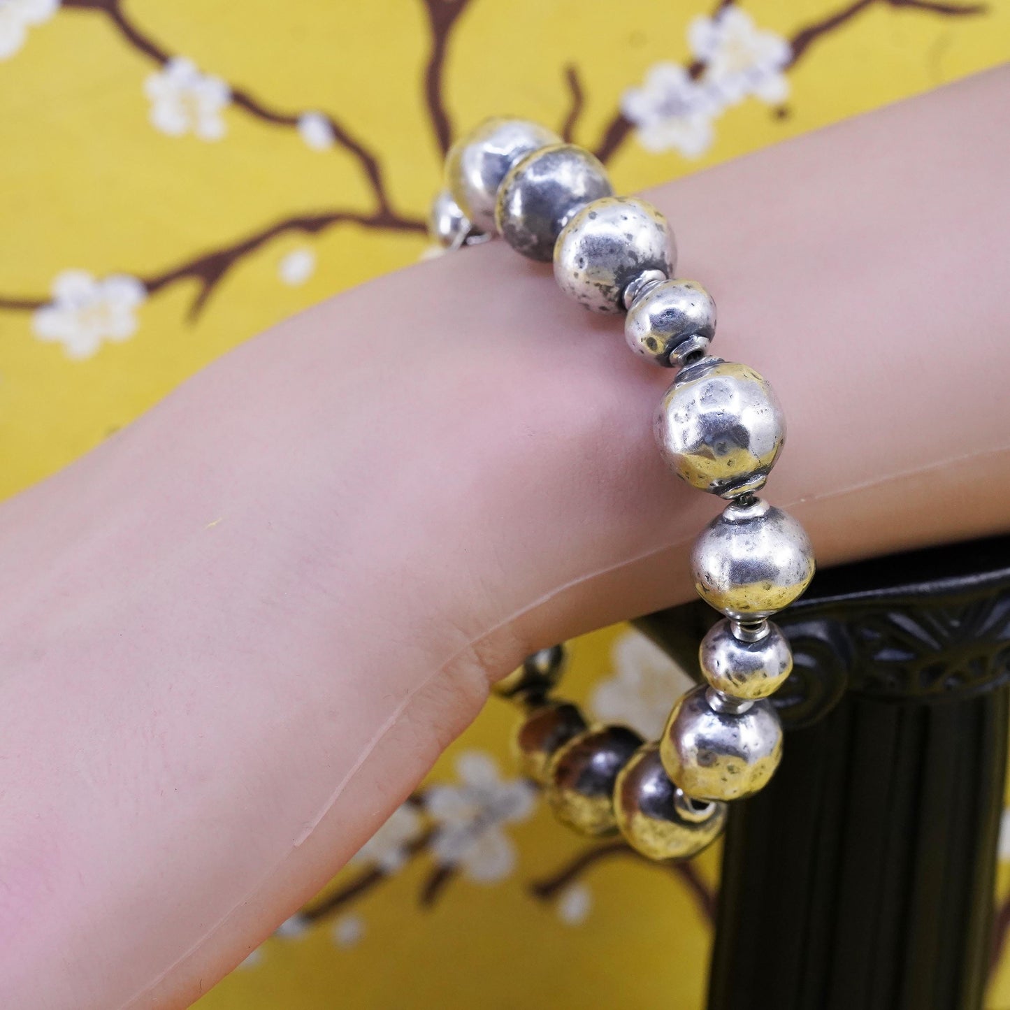 6.75, Silpada Sterling 925 Silver Atmospheric Stretch Ball Bead Bracelet B1998