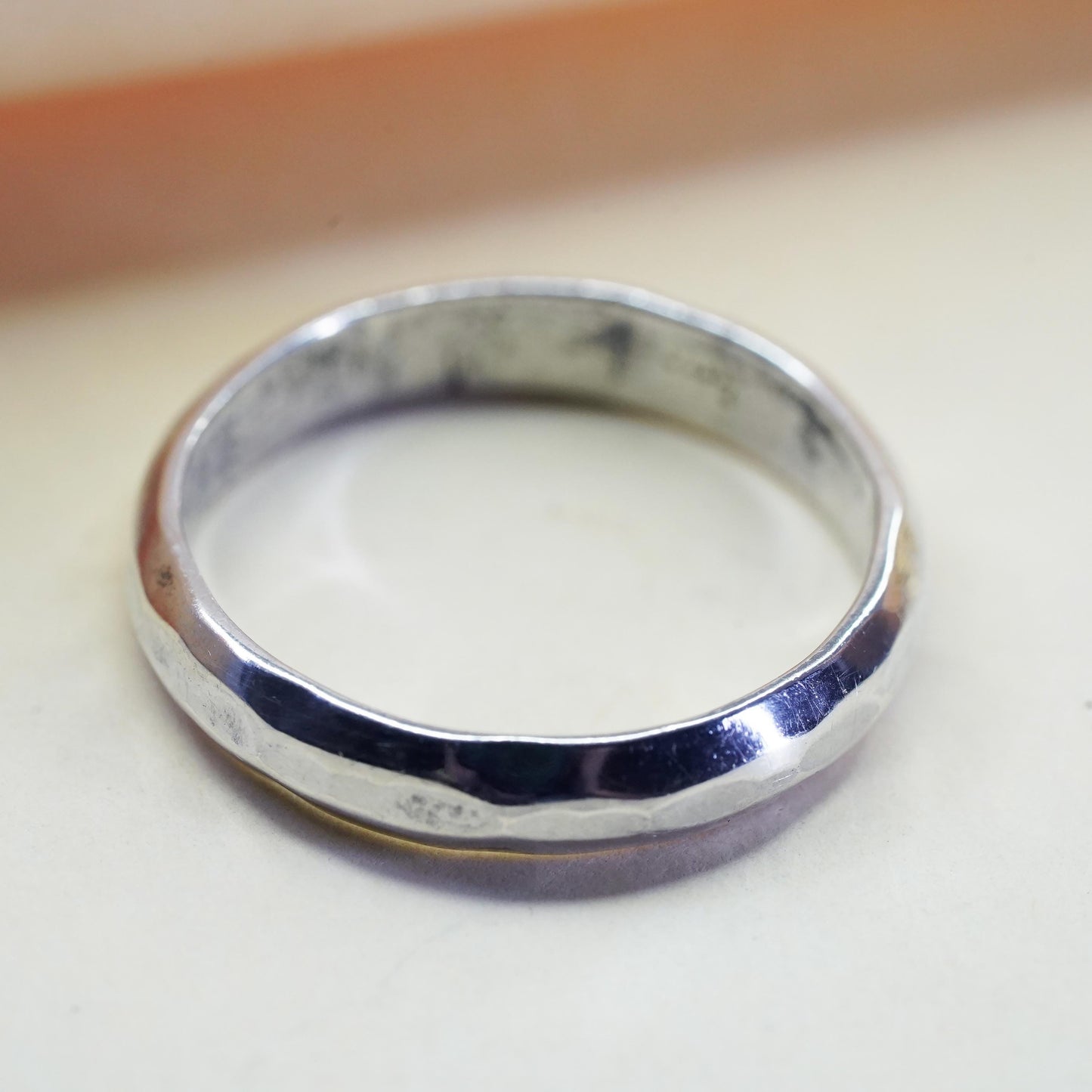 Size 11, Vintage sterling silver ring, 925 silver band, hammered wedding band