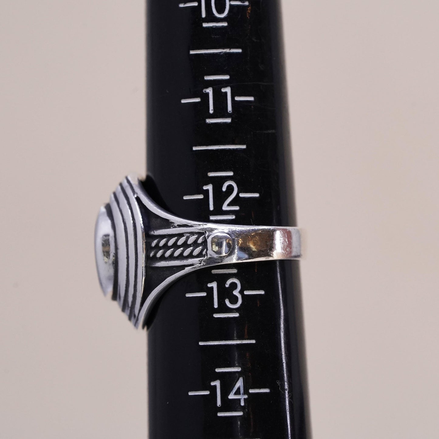 Size 12.25, Vintage sterling 925 silver statement handmade ring with oval onyx