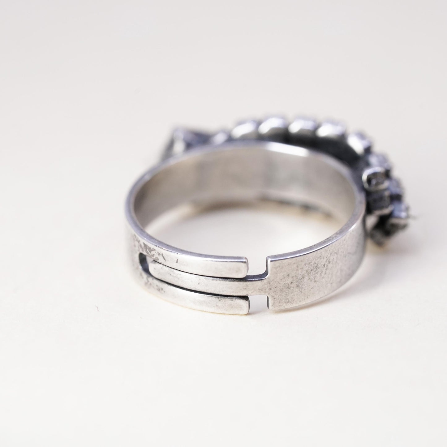 Size adjustable, Vintage Sterling silver handmade ring, 925 silver cluster cz