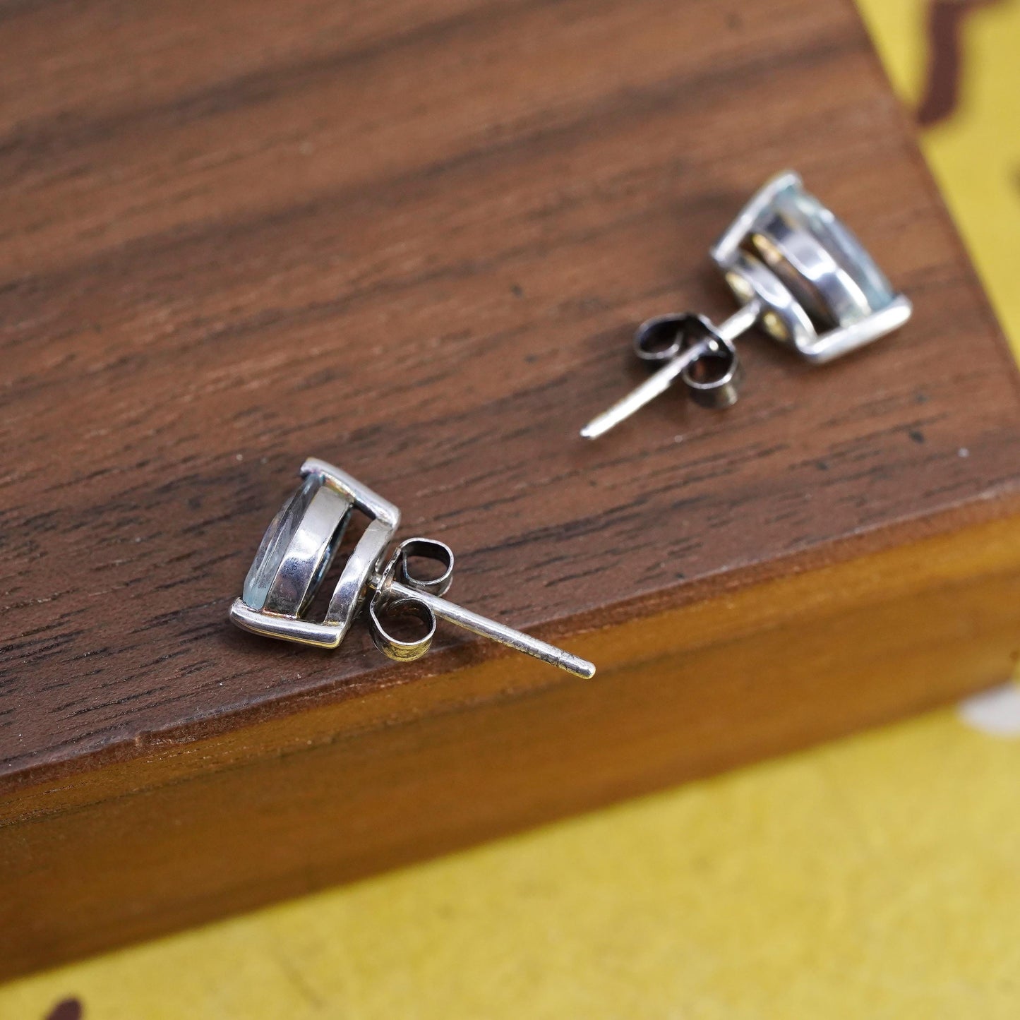 Vintage Sterling silver handmade earrings, 925 studs with blue topaz