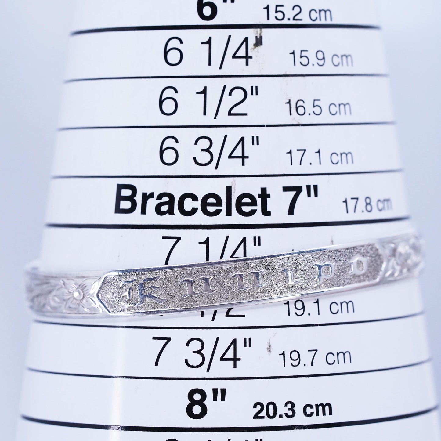 7.5”, Sterling 925 silver bracelet, textured bangle with Odinn lord of frenzy