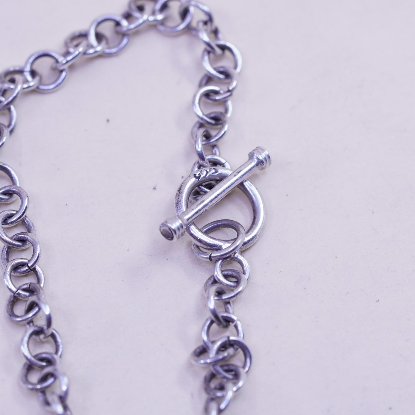 6.5”, 5mm, Vintage sterling silver circle link chain bracelet toggle closure