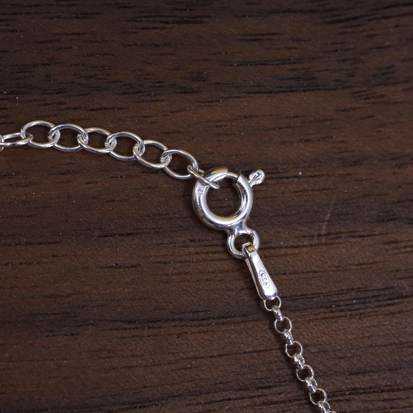 16+2", vintage sterling 925 Silver necklace net pendant and feather dangles