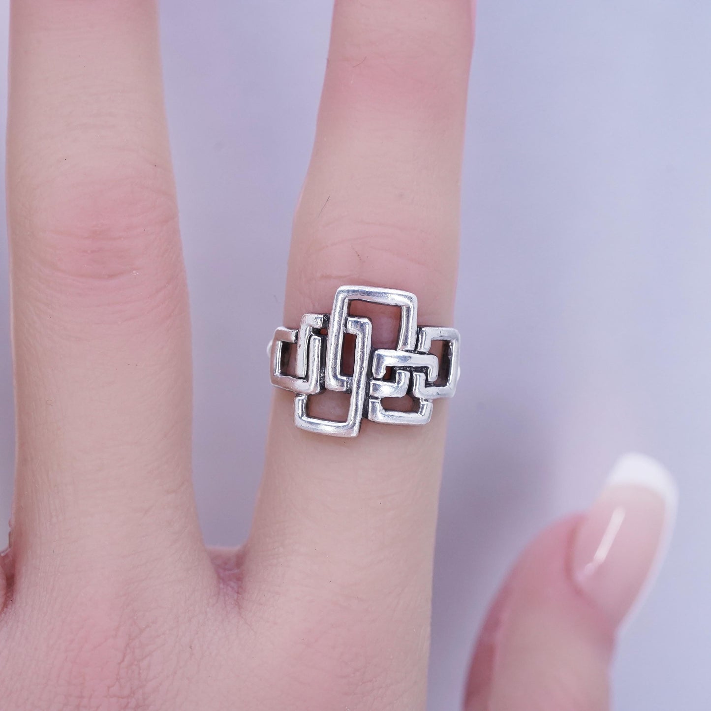 Size 5.5, vintage Mexican Sterling 925 silver handmade ring, multi square band