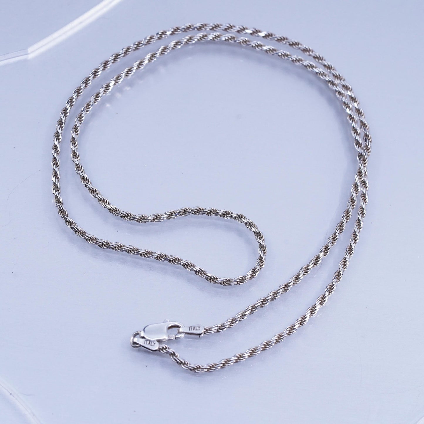 18” 2mm, vintage Italian Sterling 925 silver Singapore rope chain necklace