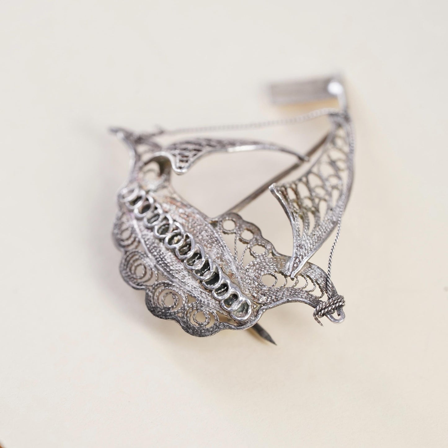 Sterling Silver Filigree Sailboat Brooch, 925 Maritime Ship Pin Sailing Yacht
