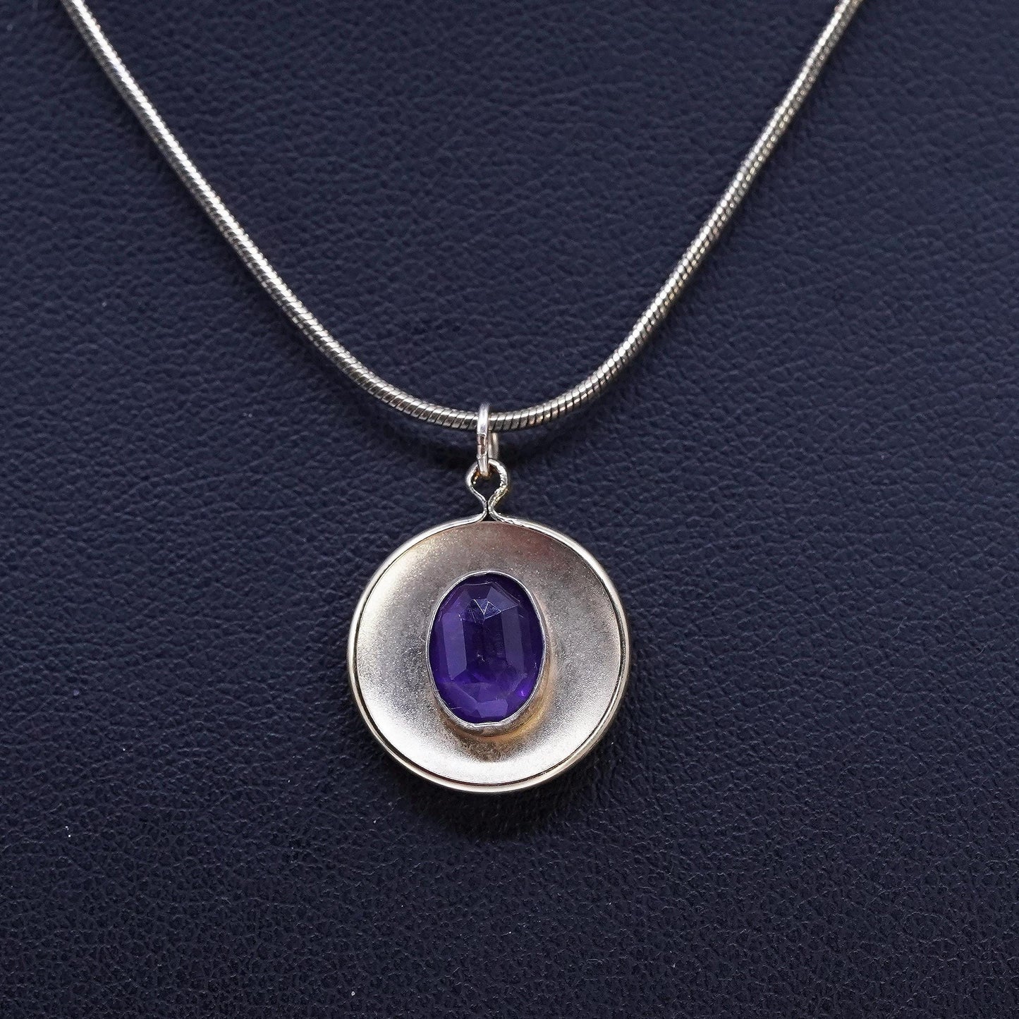 16", Italian vermeil gold Sterling 925 silver snake necklace amethyst pendant