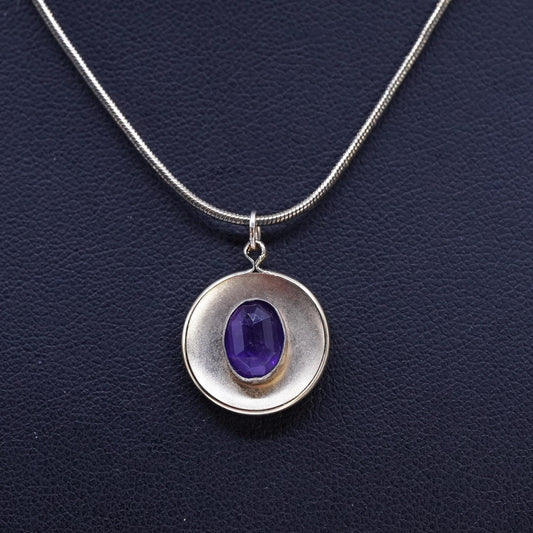 16", Italian vermeil gold Sterling 925 silver snake necklace amethyst pendant