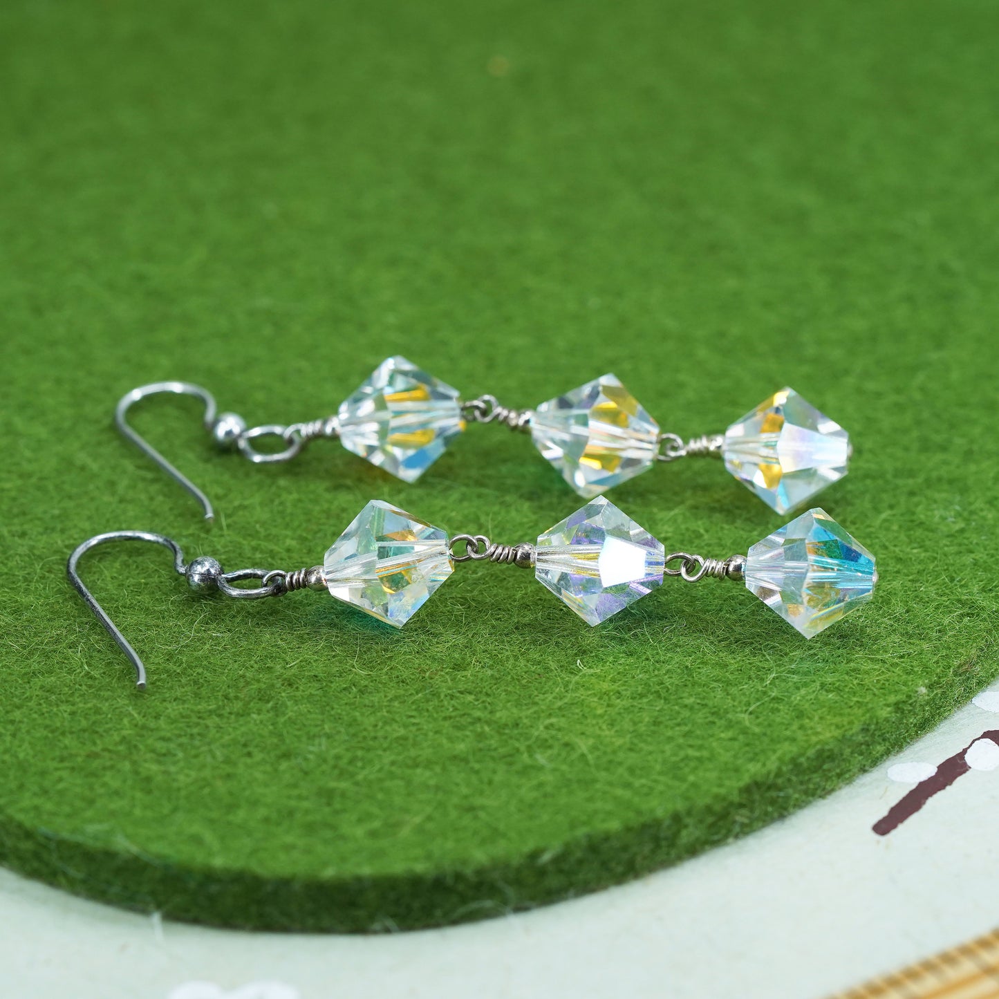 Vintage sterling silver 925 handmade earrings with crystal beads