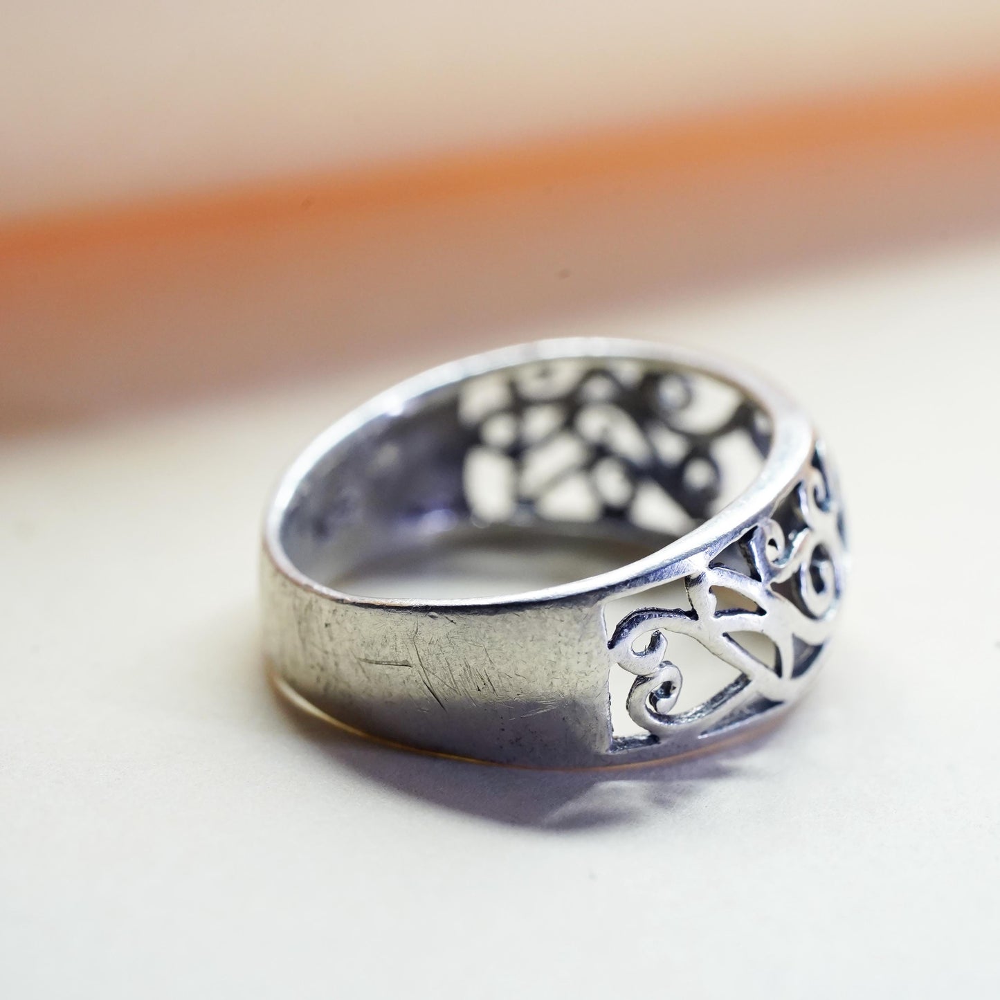 Size 6.5, VTG sterling silver handmade spiral filigree ring, 925 stackable band