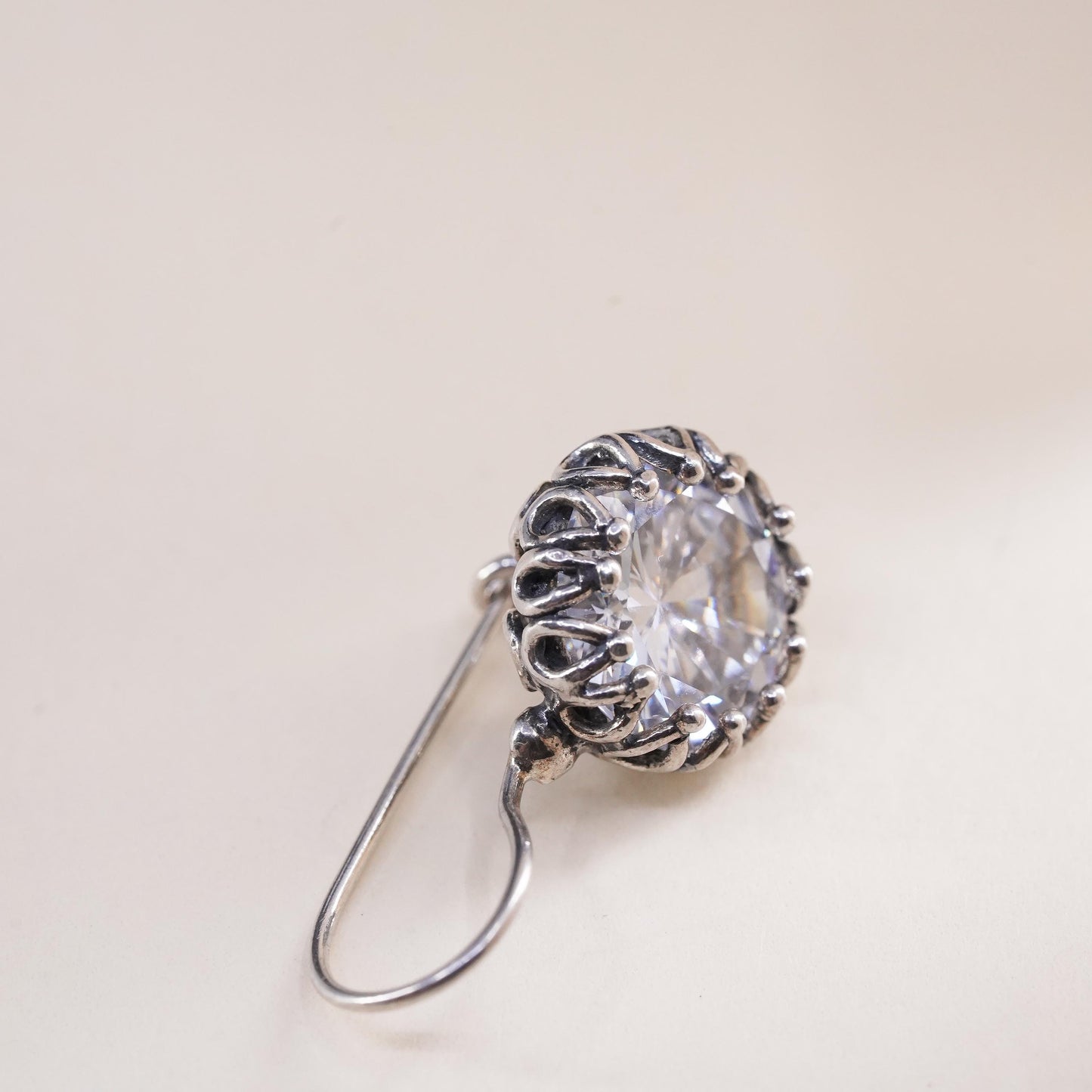 VTG Or Paz Israel “b” Modernist Sterling Silver 925 single earring circle cz