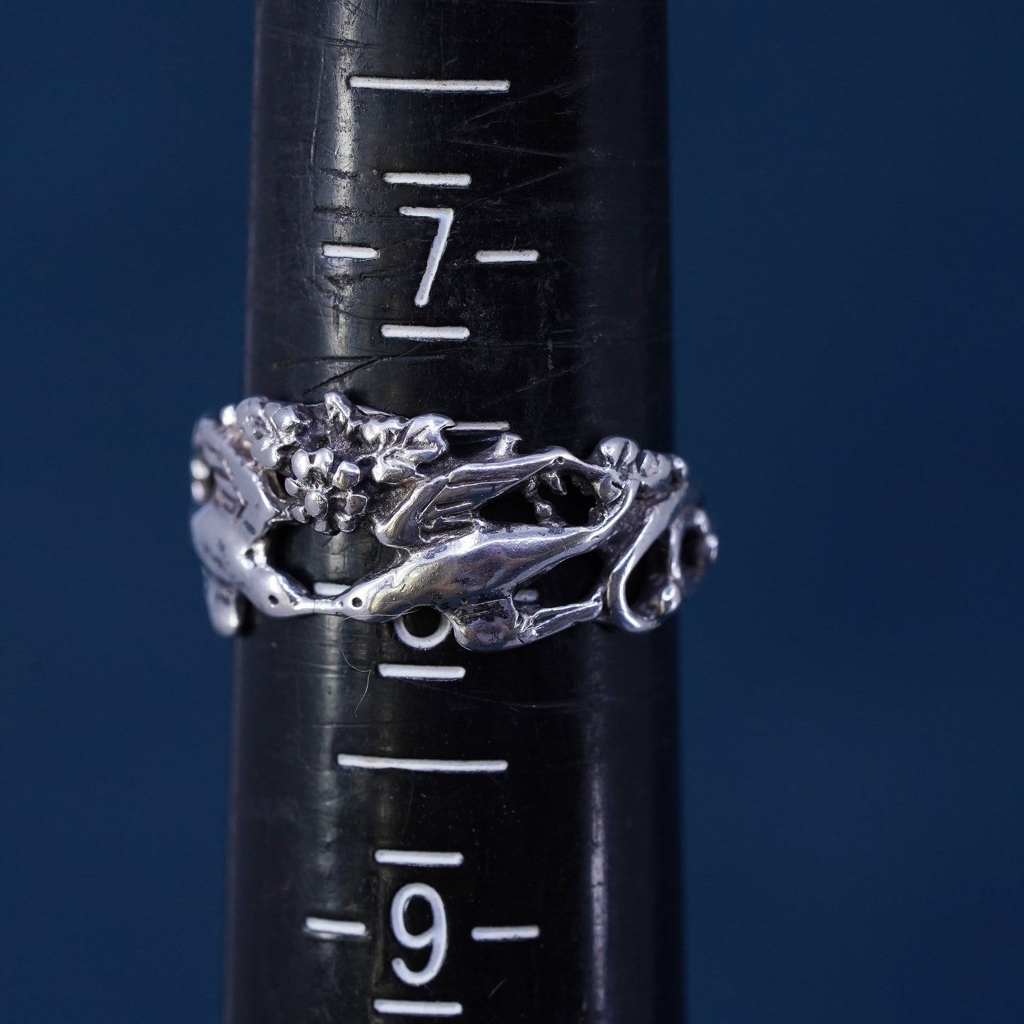 Size 7.5, Native American sterling silver handmade ring, 925 love bird band
