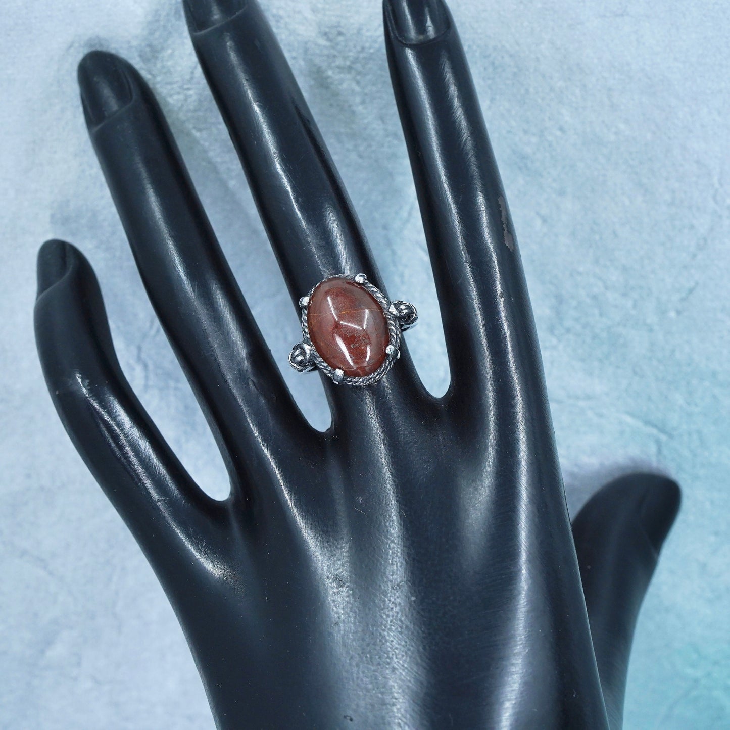 Size 6.5, southwestern Sterling 925 silver handmade ring with oval red jasper