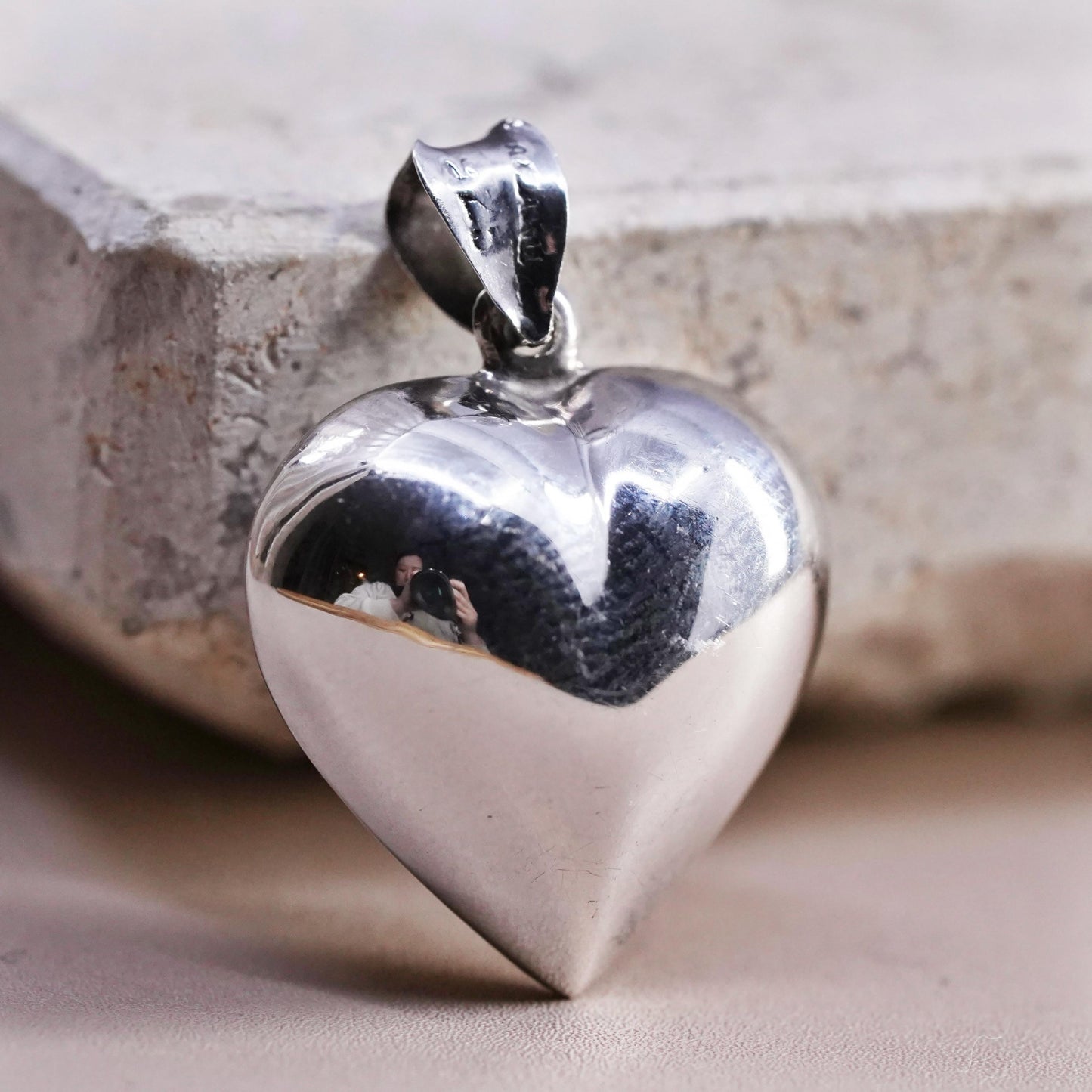 Vintage Sterling silver handmade pendant, puffy 925 heart