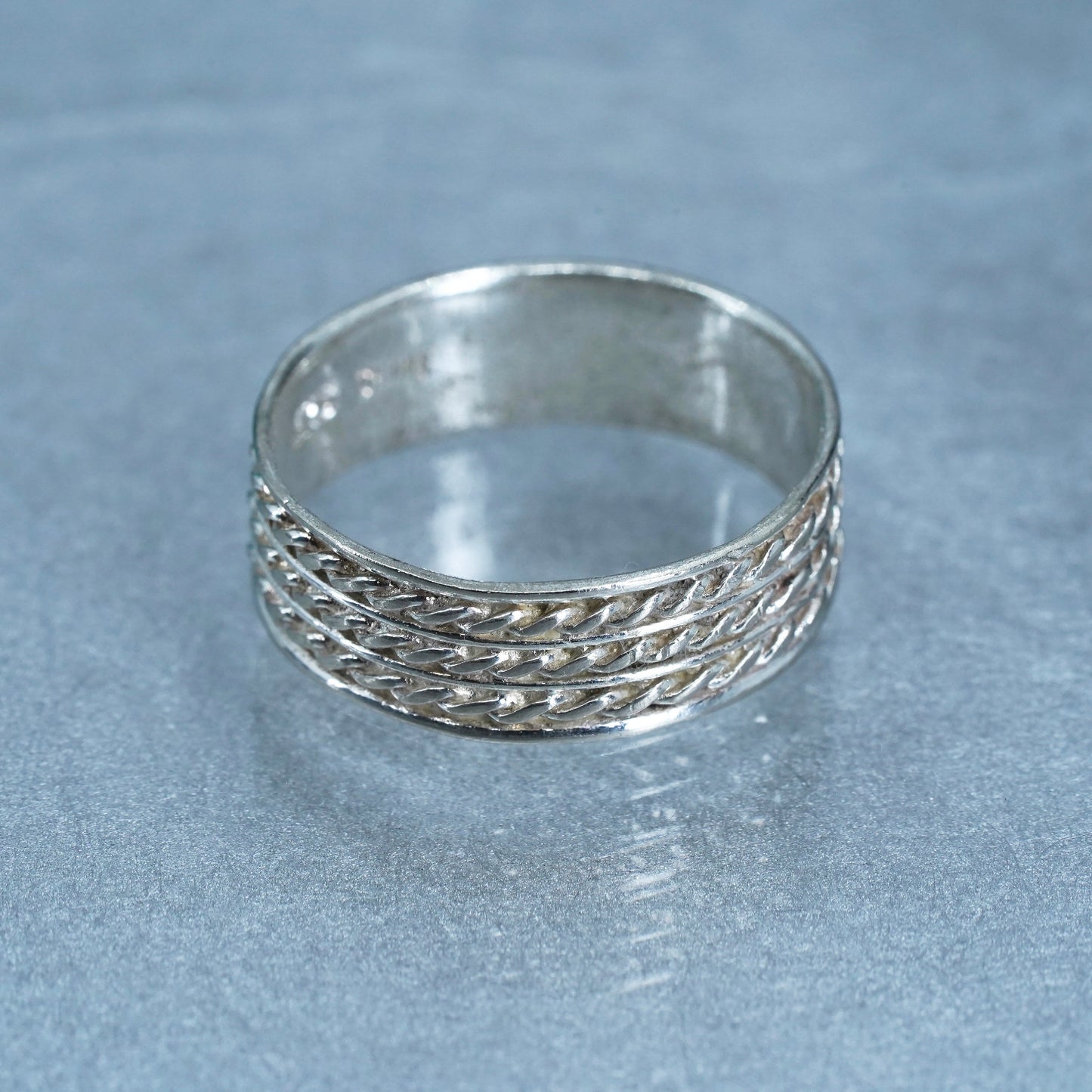 Size 8.5, southwestern Sterling 925 silver handmade ring, braided textured band