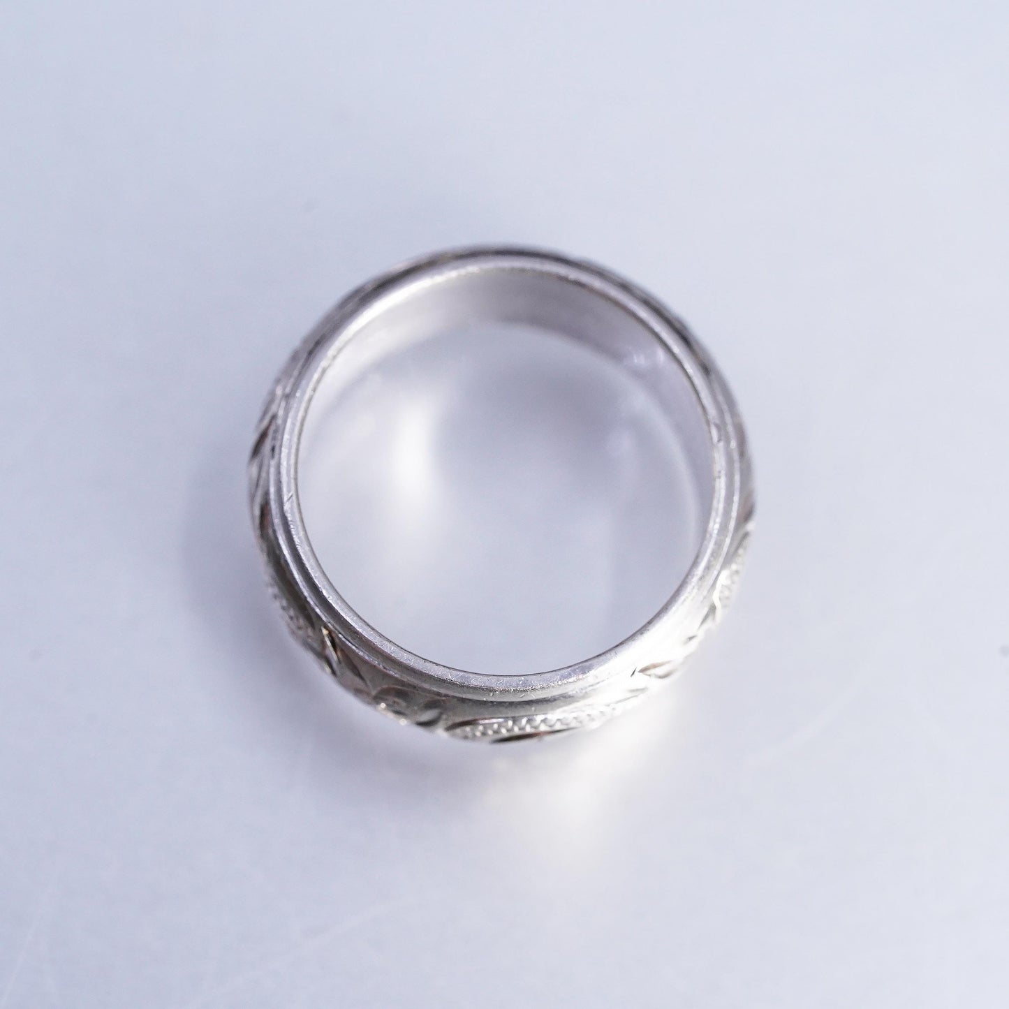 Size 7, 925 Sterling Silver 7K Gold Hawaiian Ring, Floral Scroll Wedding Band