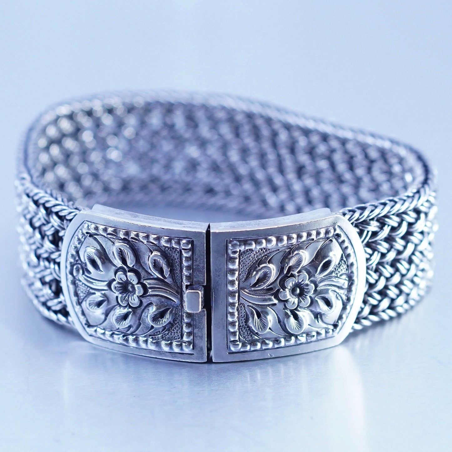 6.75”, Native American Sterling 925 silver handmade wide bangle bracelet