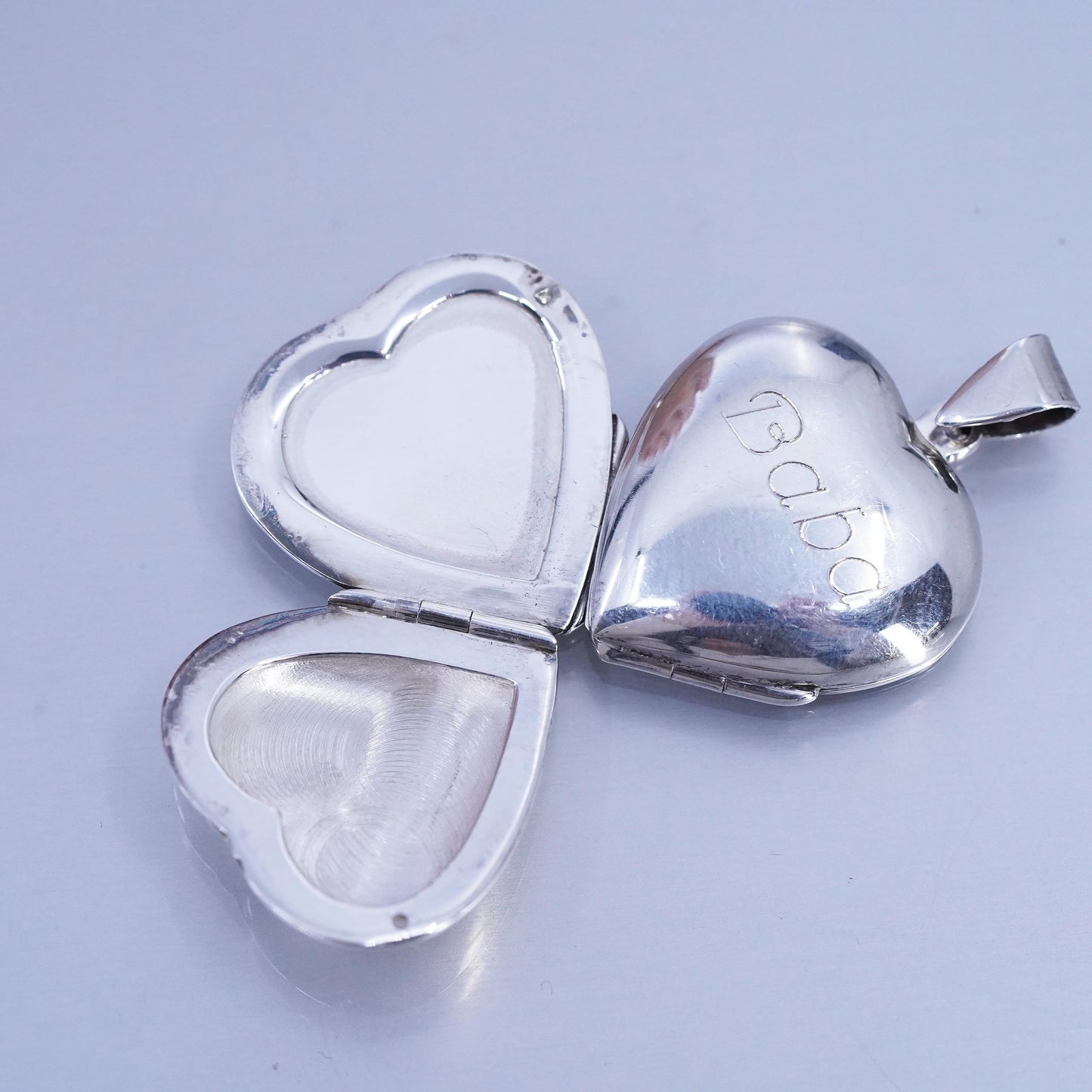 Sterling silver charm, 925 heart 4 photos locket pendant Baba w/ all our love
