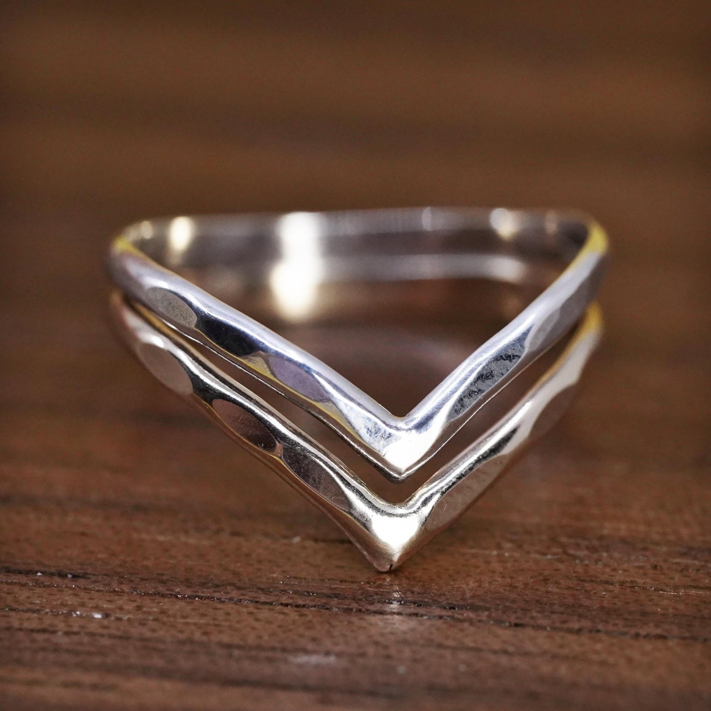 Size 3.25, vintage two tone Sterling silver ring, 14K gold 925 V shaped band
