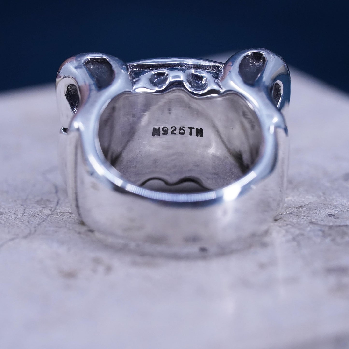 Size 9, Vintage sterling silver handmade statement ring with denim Lapis lazuli