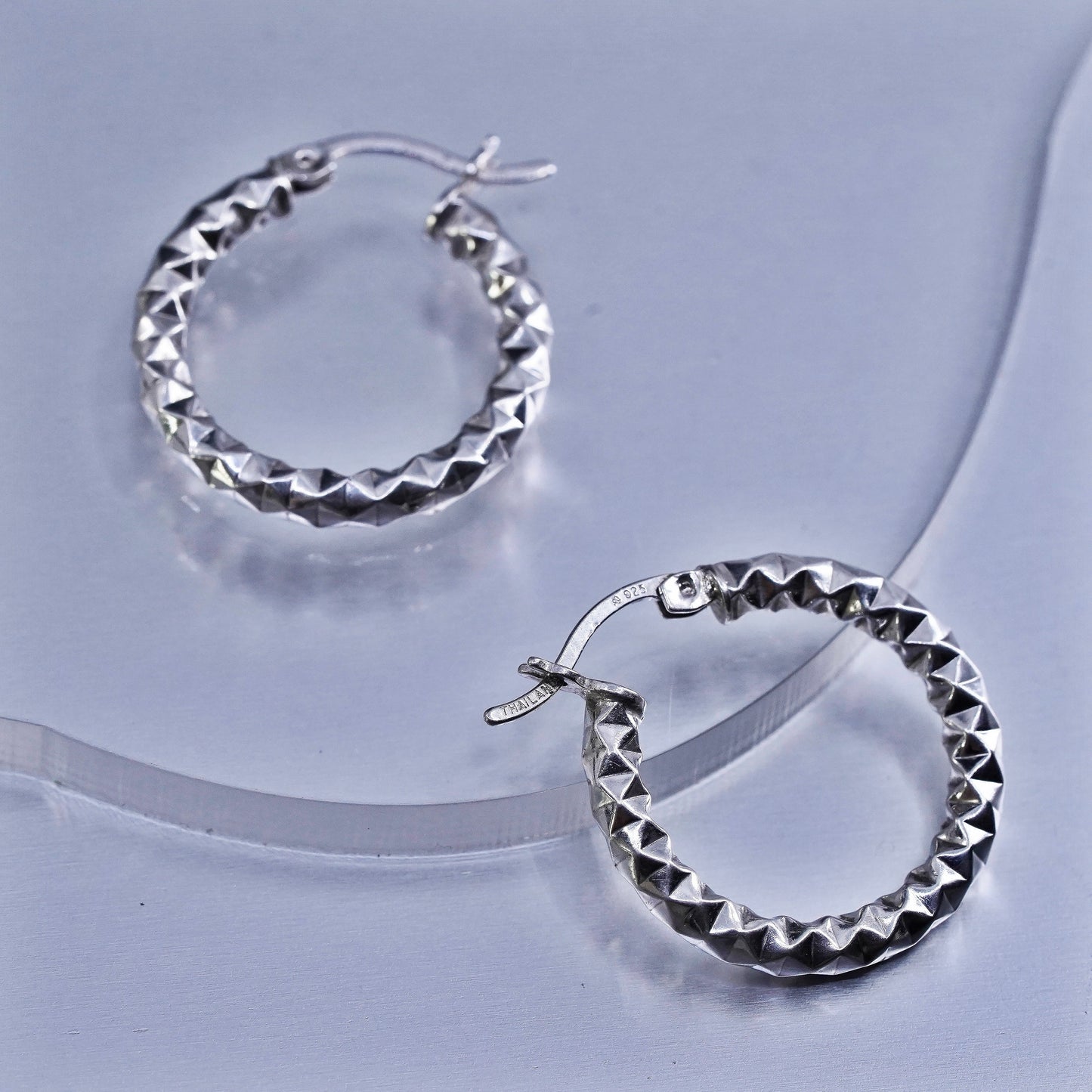 0.75”, vintage Sterling silver handmade earrings, textured 925 hoops