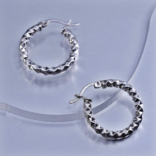 0.75”, vintage Sterling silver handmade earrings, textured 925 hoops