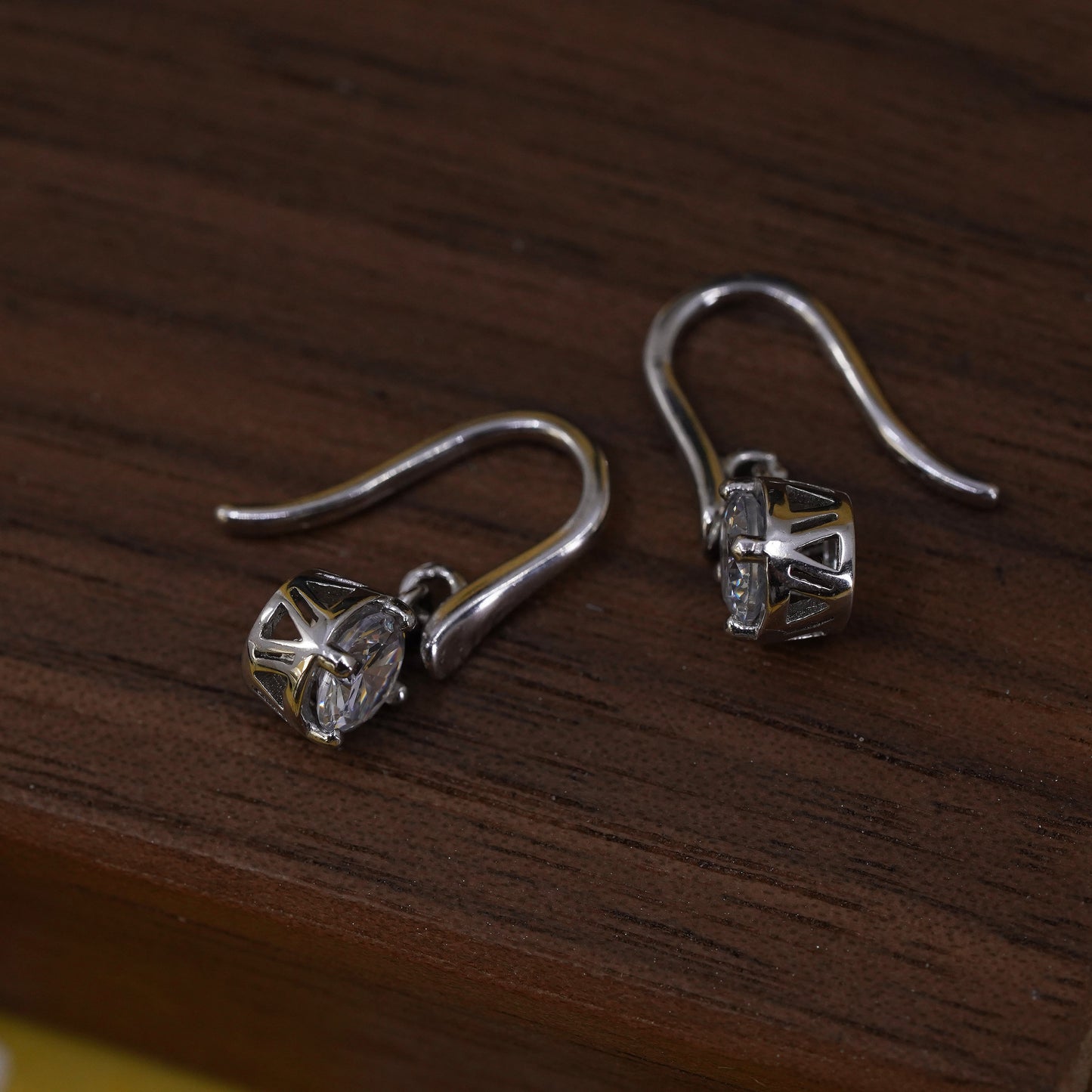 Vintage Sterling 925 silver handmade earrings with circle cut CZ