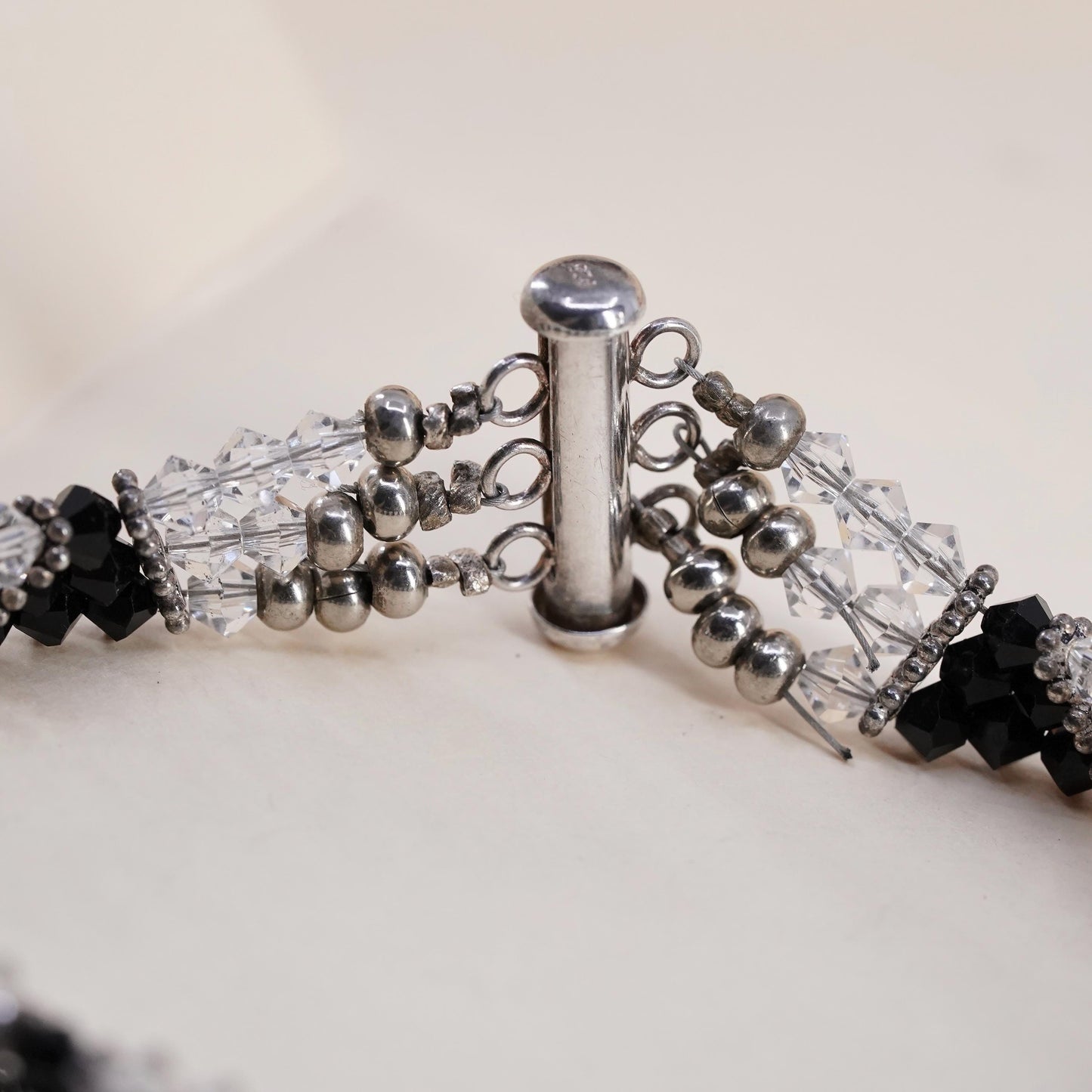 7.75", vintage Sterling silver bracelet, multi strands cluster crystal beads