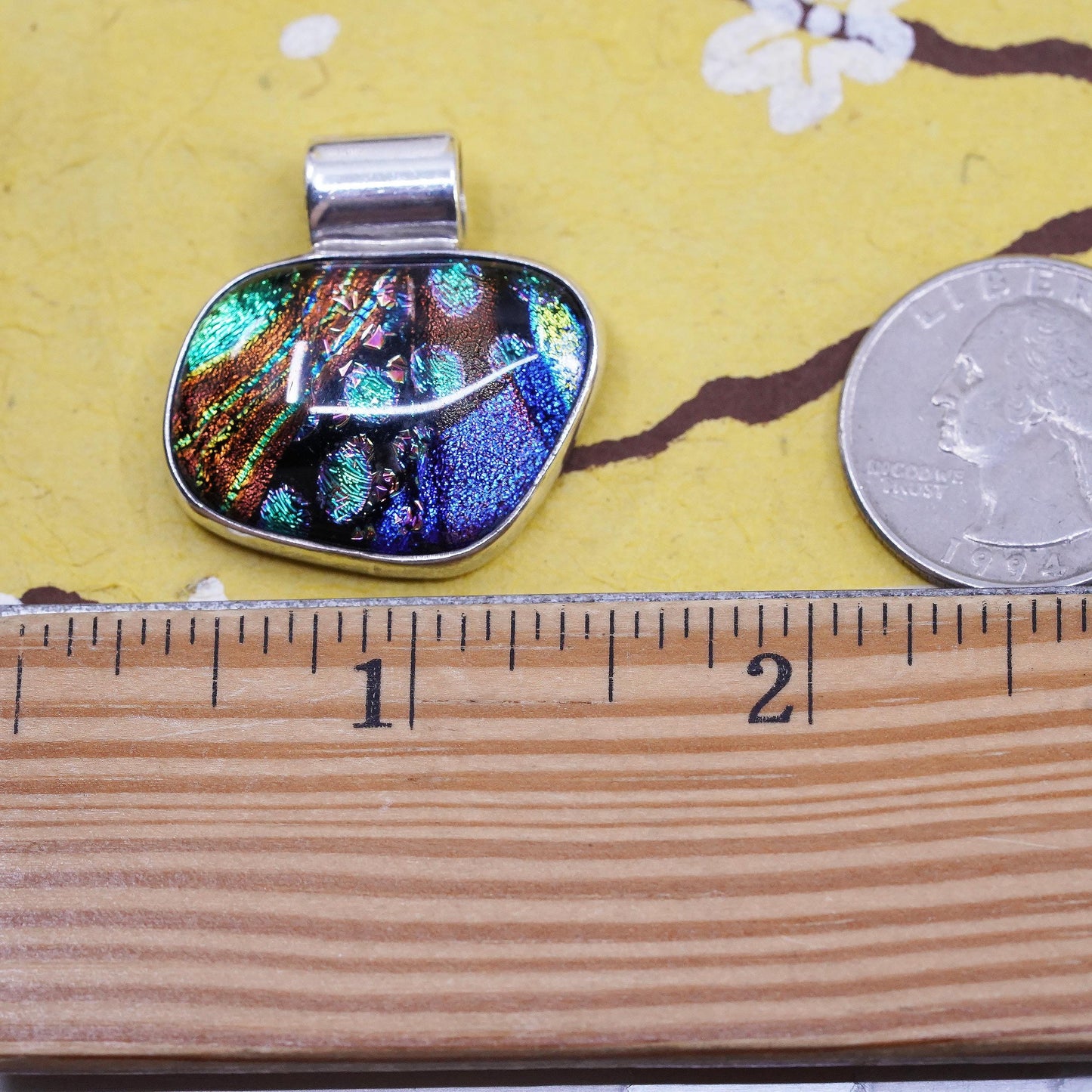 Dichroic Art Glass Sterling Silver 925 Pendant Rainbow Iridescent Fused Jewelry
