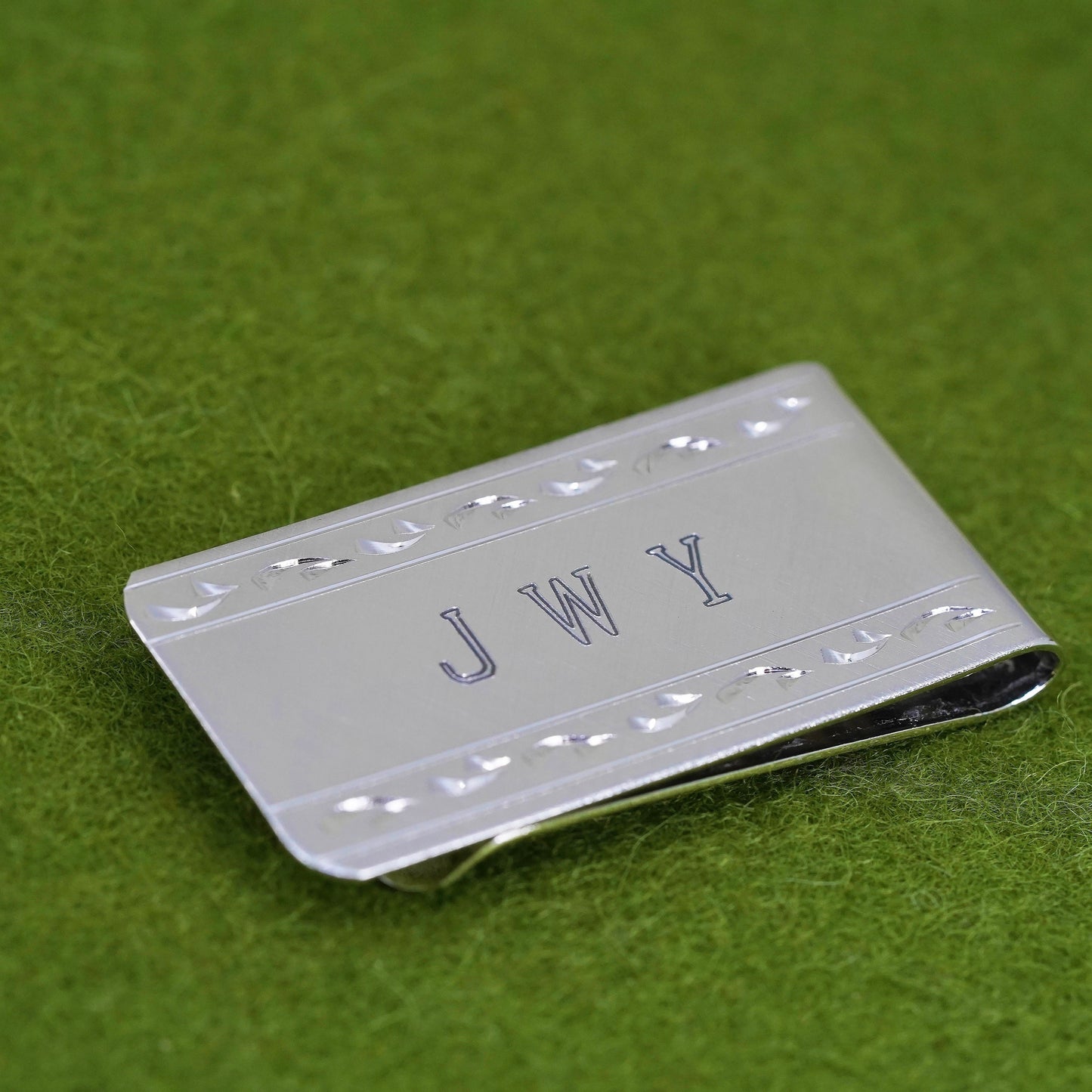 Elco sterling silver handmade money clip, 925 money clip with monogram “JWY”