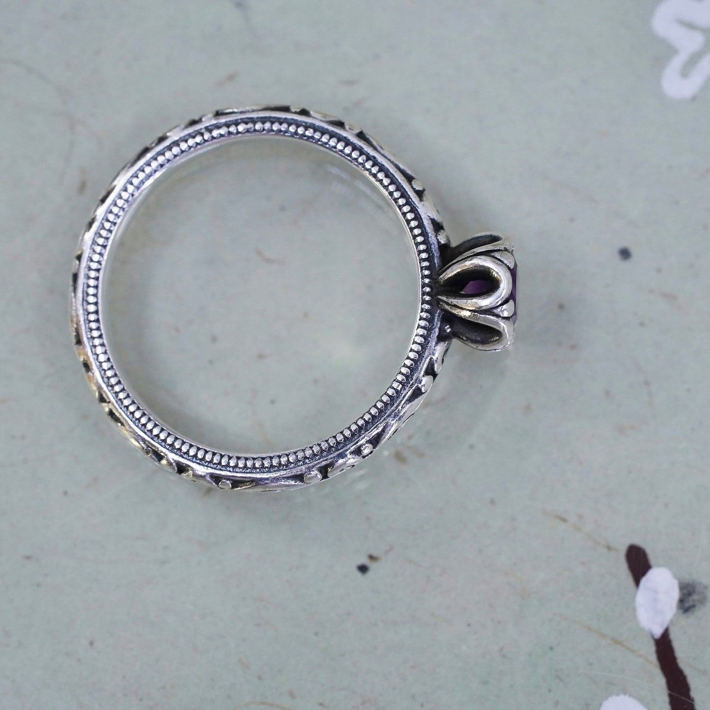 Size 9.25, James Avery sterling silver ring, 925 stackable band with amethyst