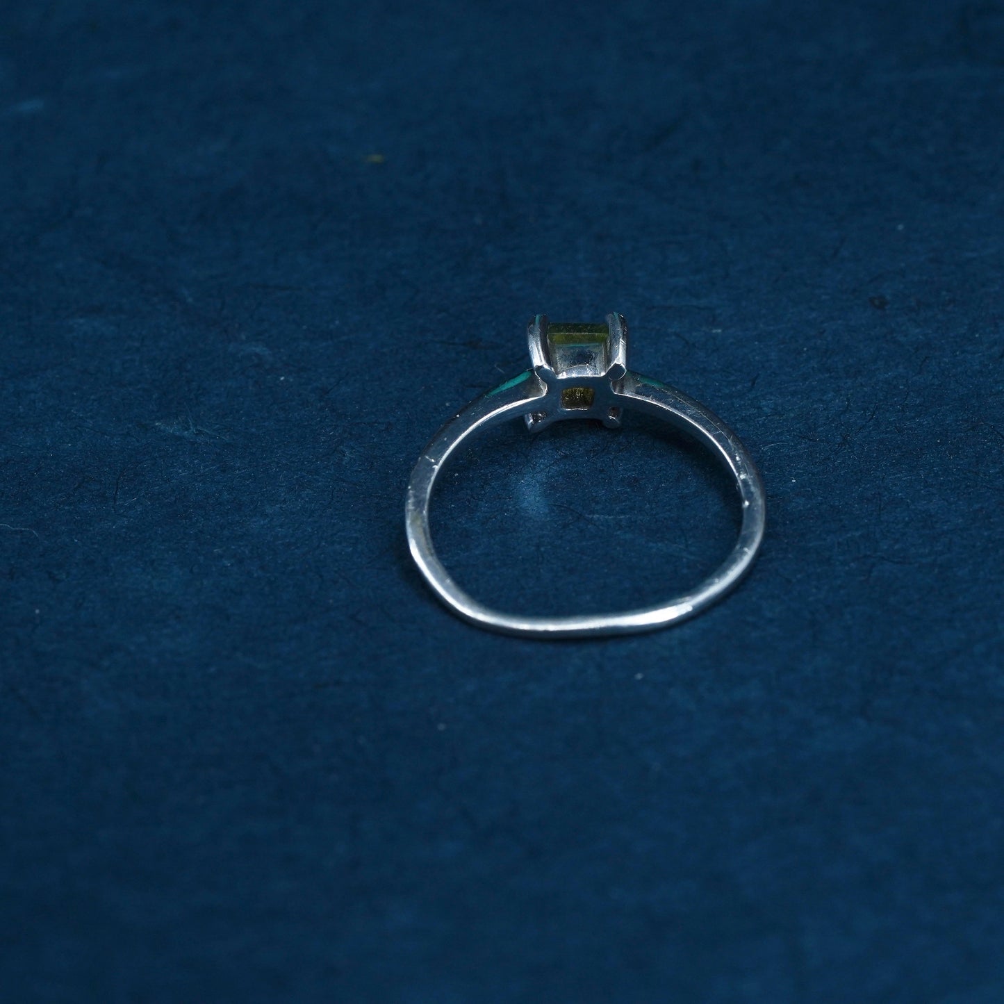 Size 4.5, vintage Sterling silver handmade ring, 925 stackable band w/ peridot