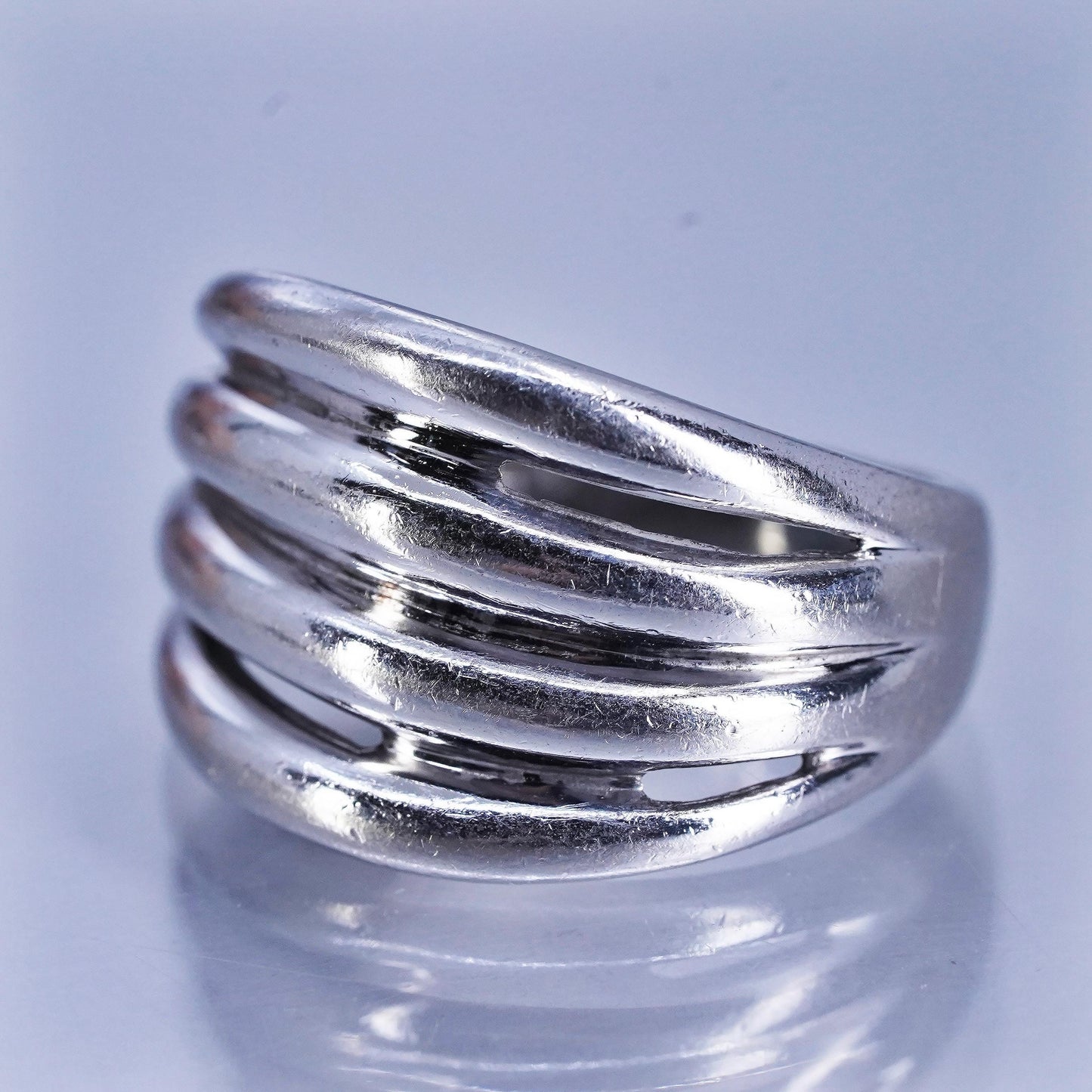 Size 6.75, vintage Sterling 925 silver handmade ring, modern ribbed band