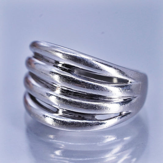 Size 6.75, vintage Sterling 925 silver handmade ring, modern ribbed band
