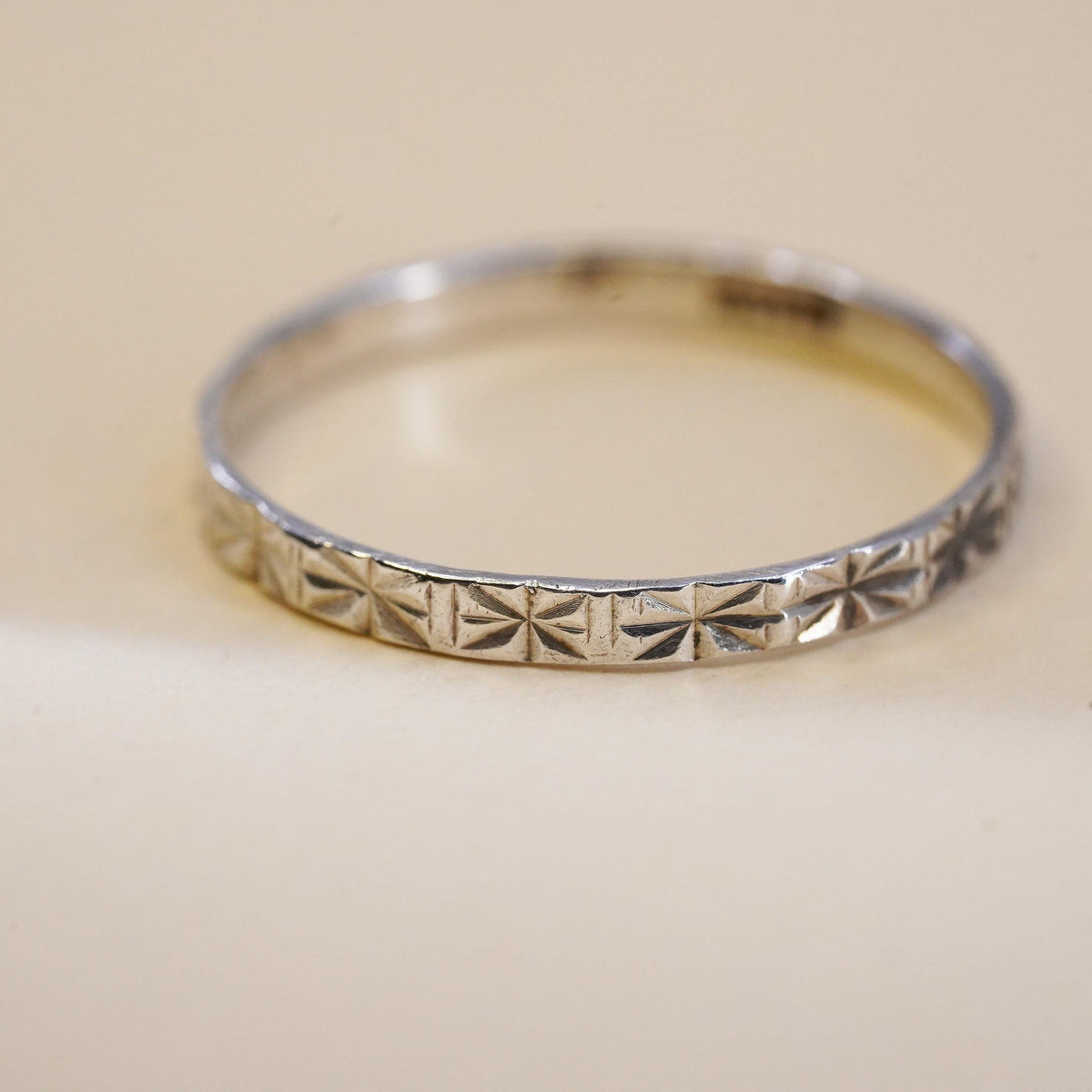Size 8.25, VTG sterling silver handmade textured ring, 925 thin stackable band