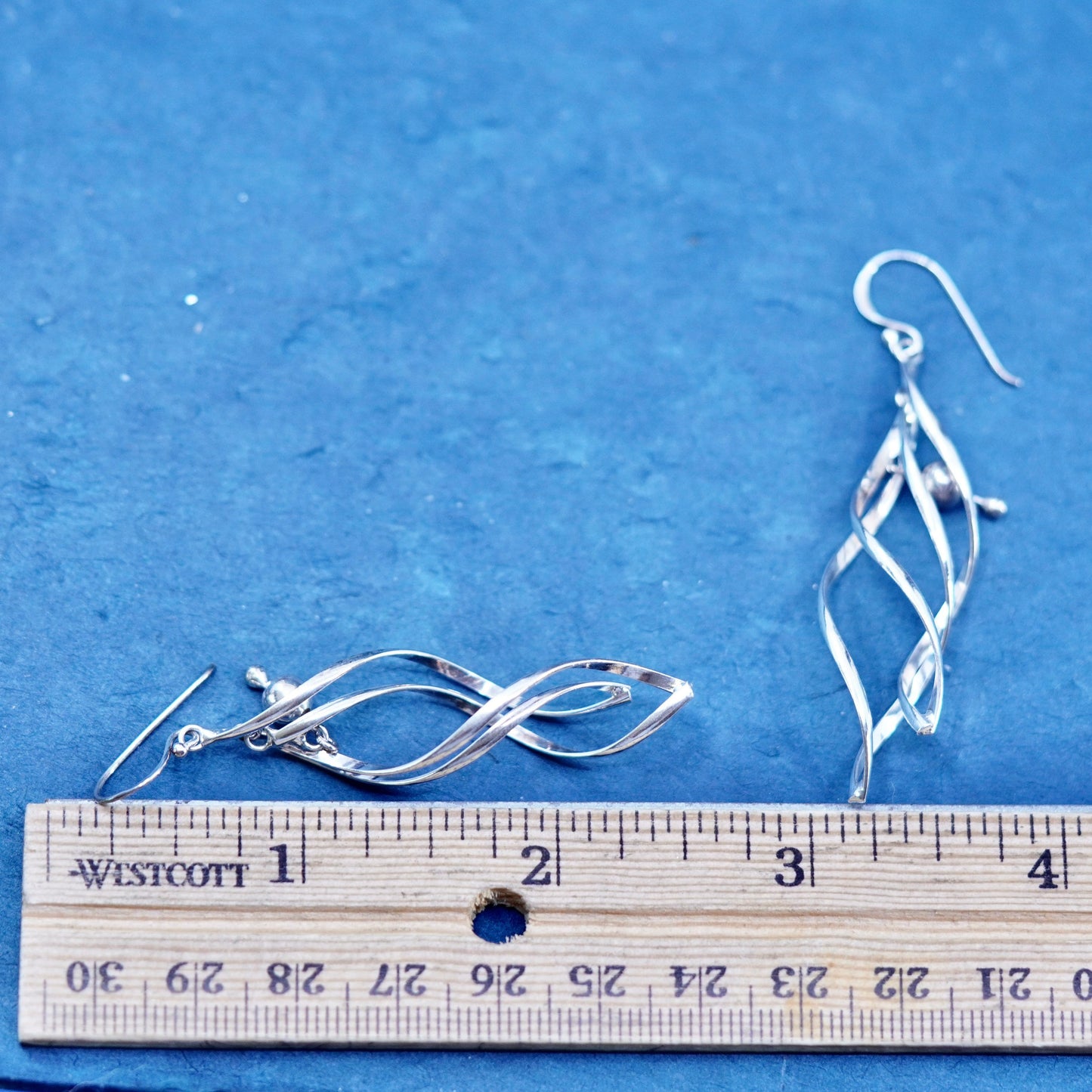 Vintage sterling silver handmade earrings, 925 twisted hoops with beads