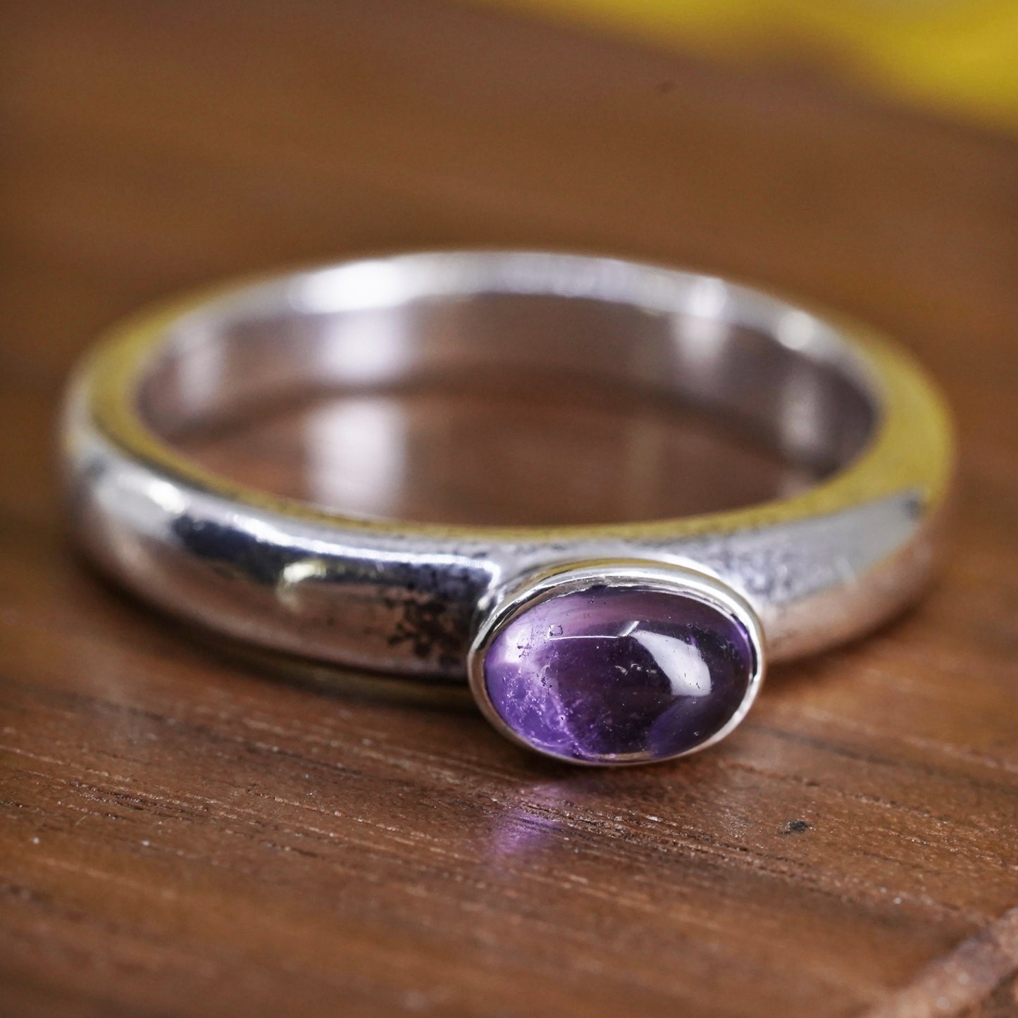 Size 7, vintage Sterling silver handmade ring, 925 band with amethyst