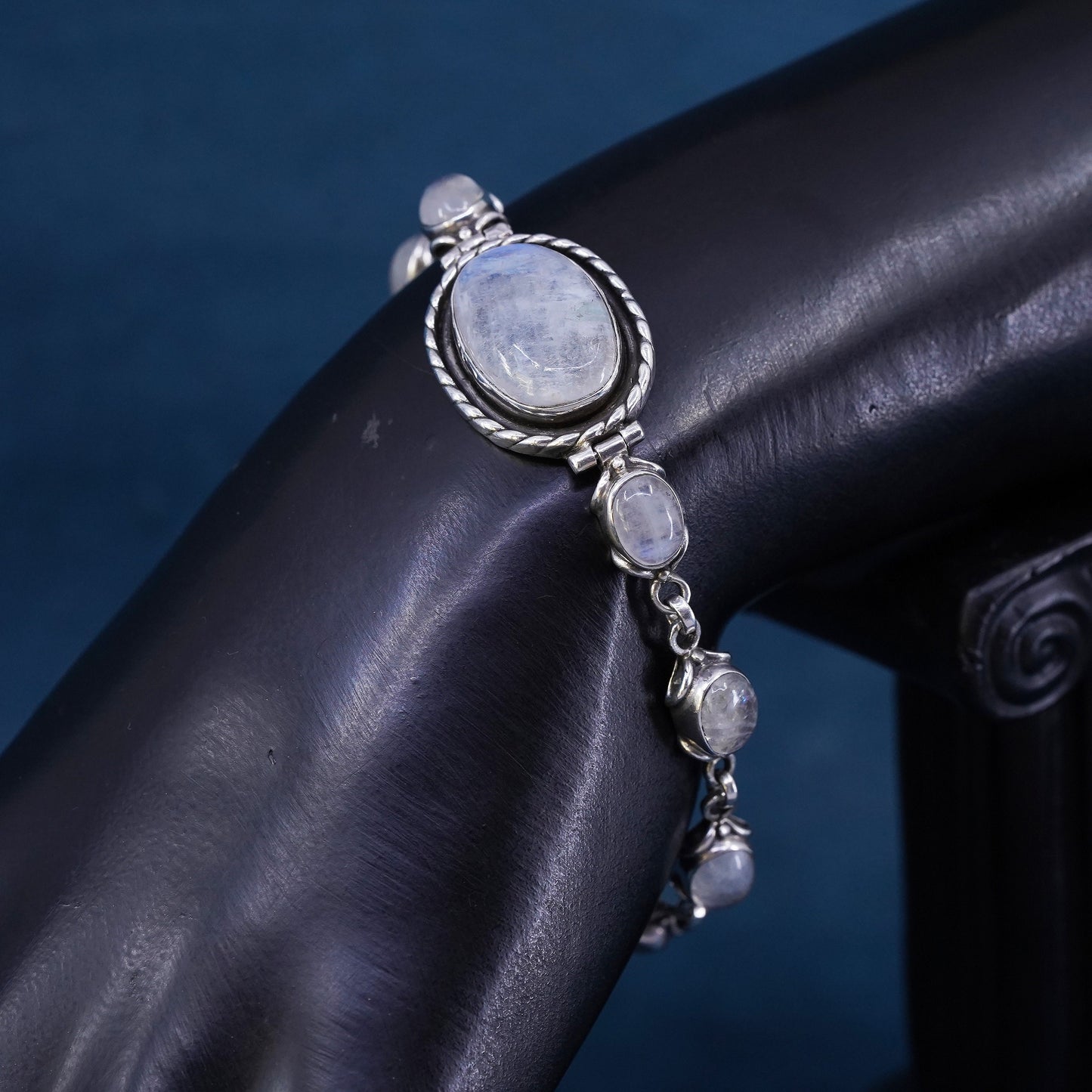 6.5+1", vintage sterling 925 silver handmade bracelet with moonstone